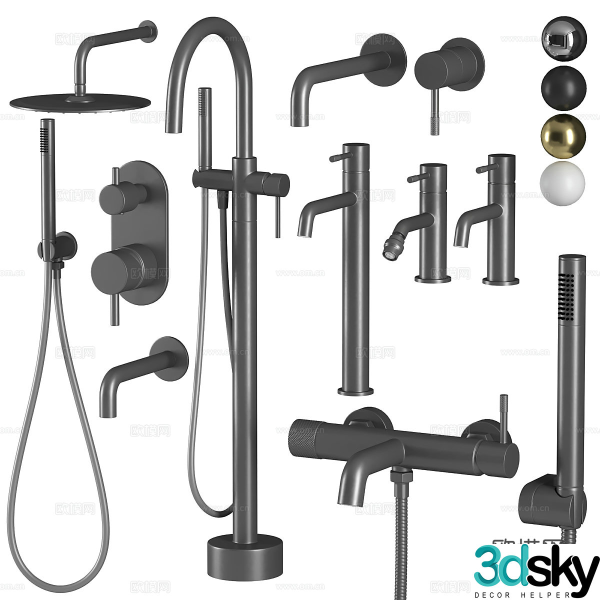 Modern faucet showerhead bathroom accessories 3d model