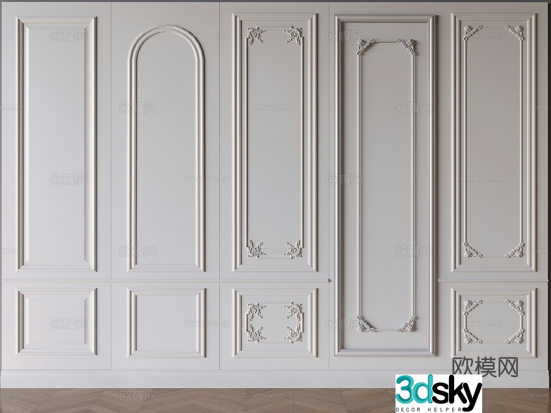 French carved wainscot sofa background wall 3D model