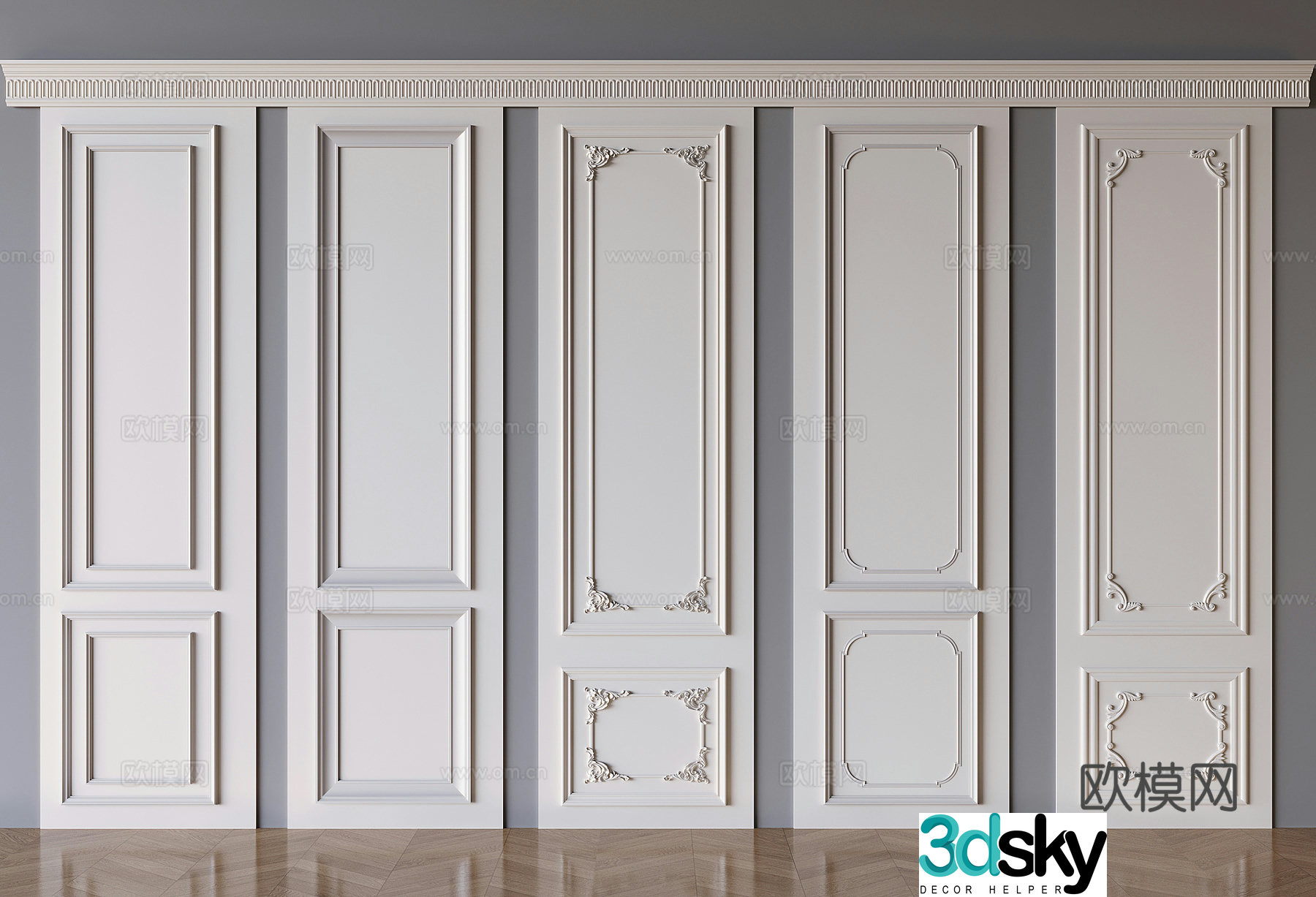 French carved wainscot sofa background wall 3D model