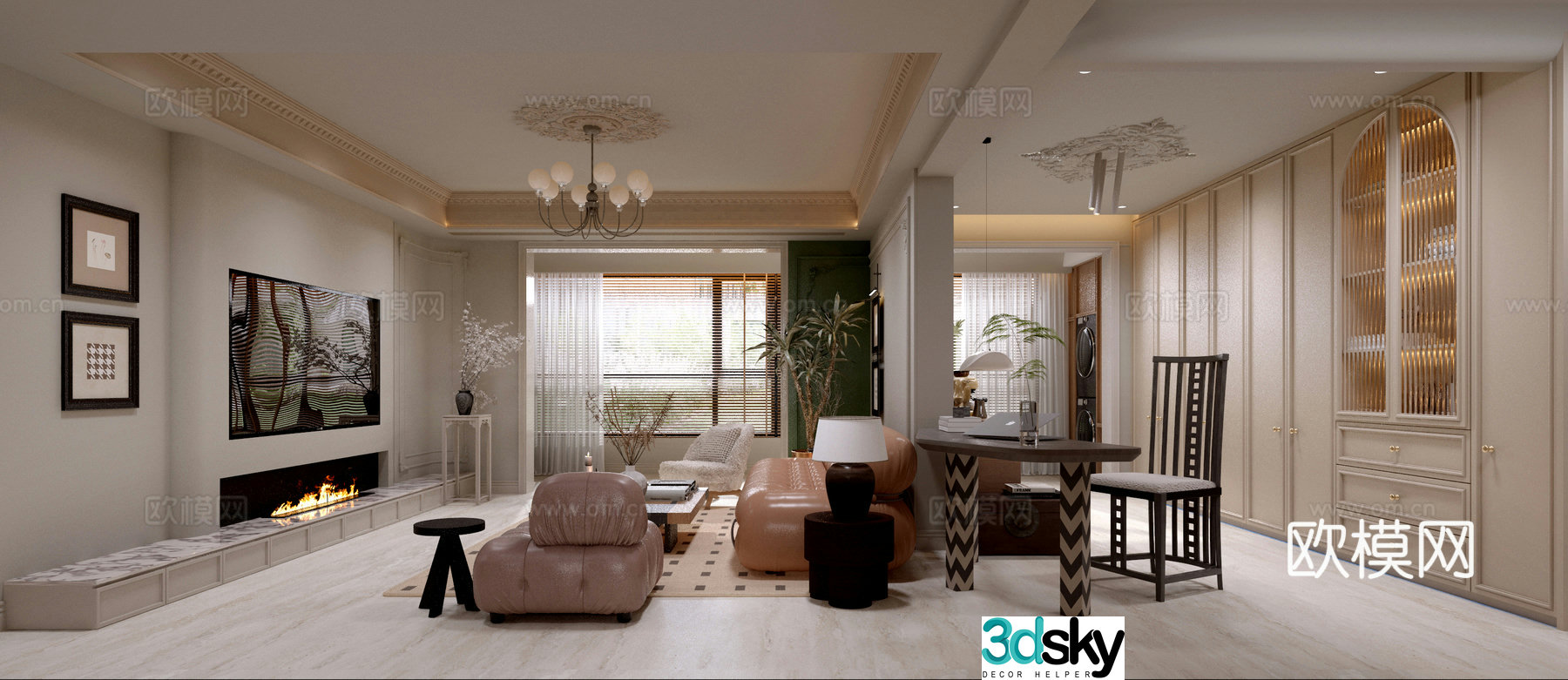 French retro living room study 3d model