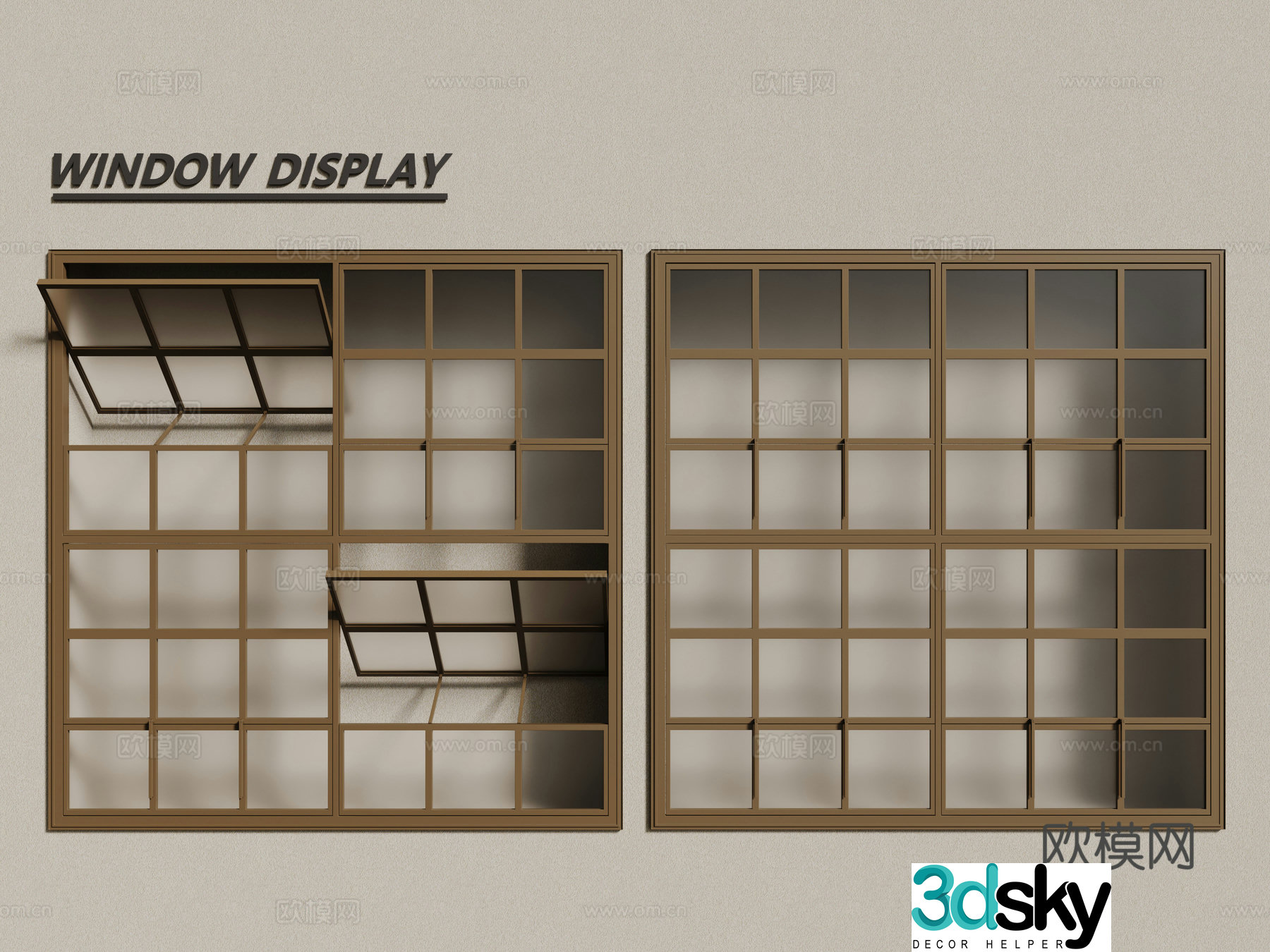 European windows blinds casement windows wooden windows 3d model