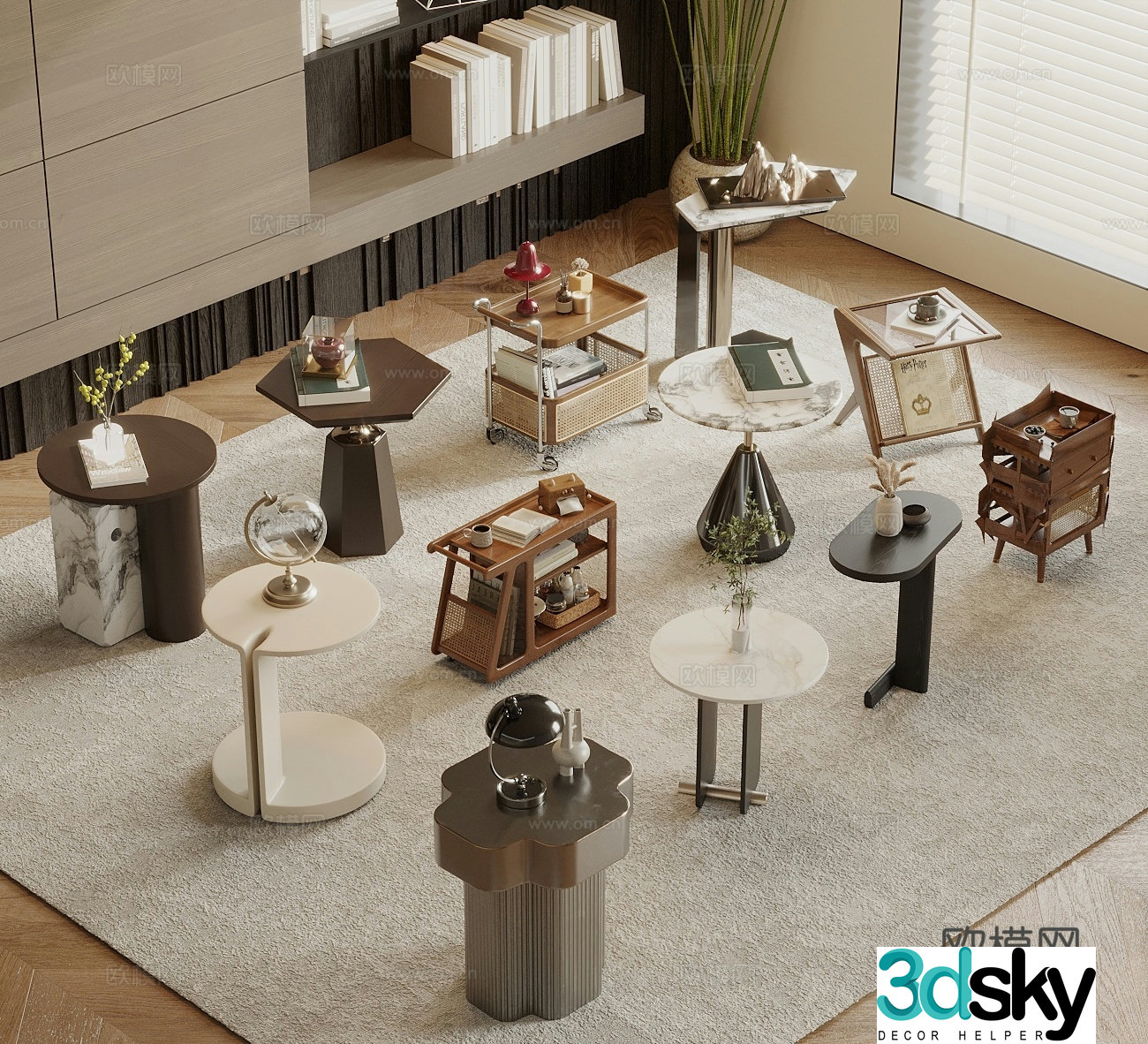 Modern side table small coffee table round table 3D model