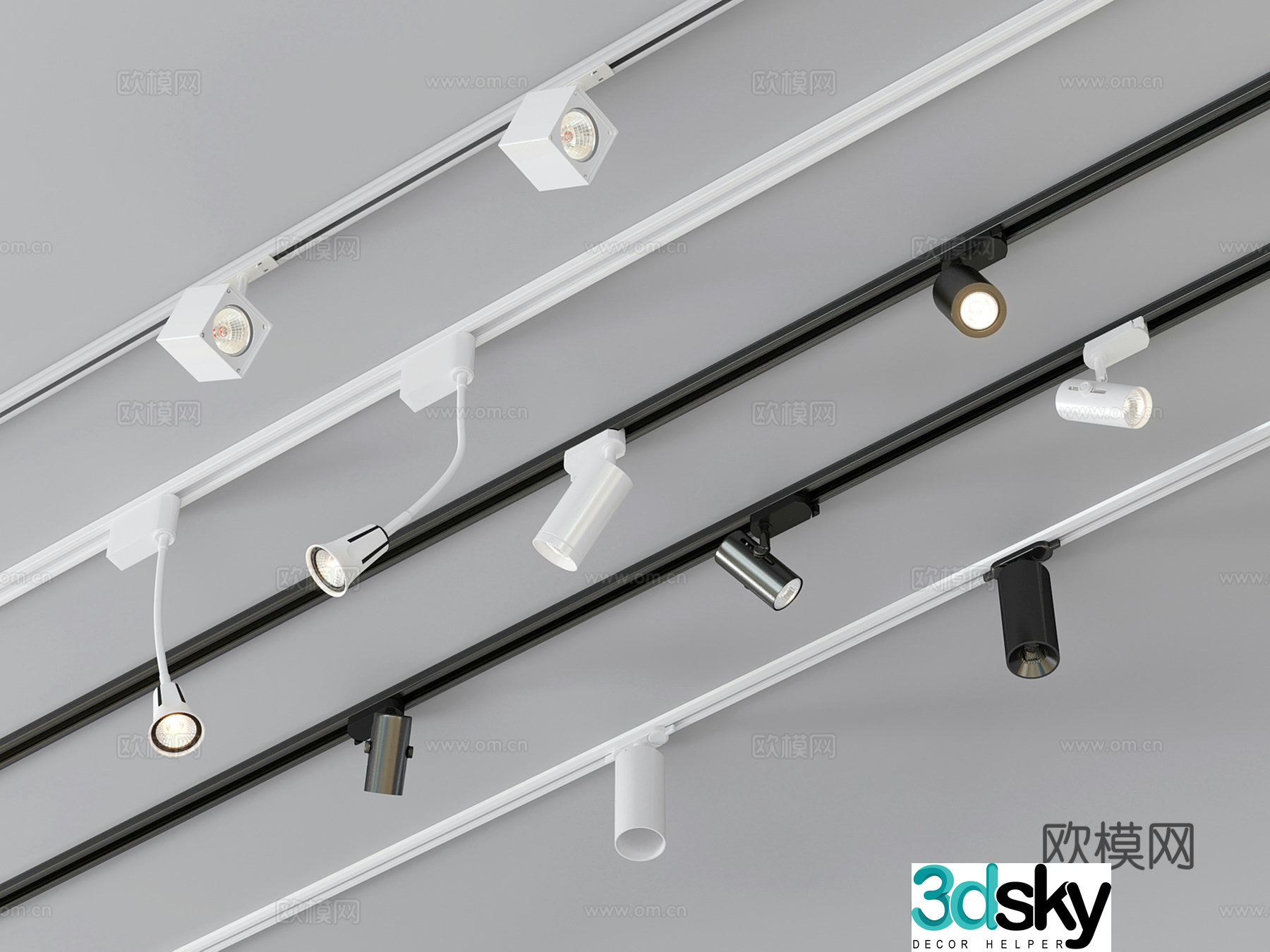 Modern track downlight spotlight square spotlight 3d model