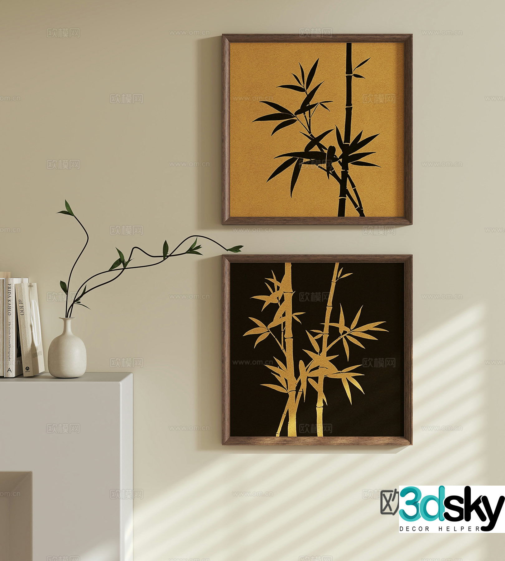 Middle-aged style hanging paintings bamboo leaf paintings decorative paintings 3D model