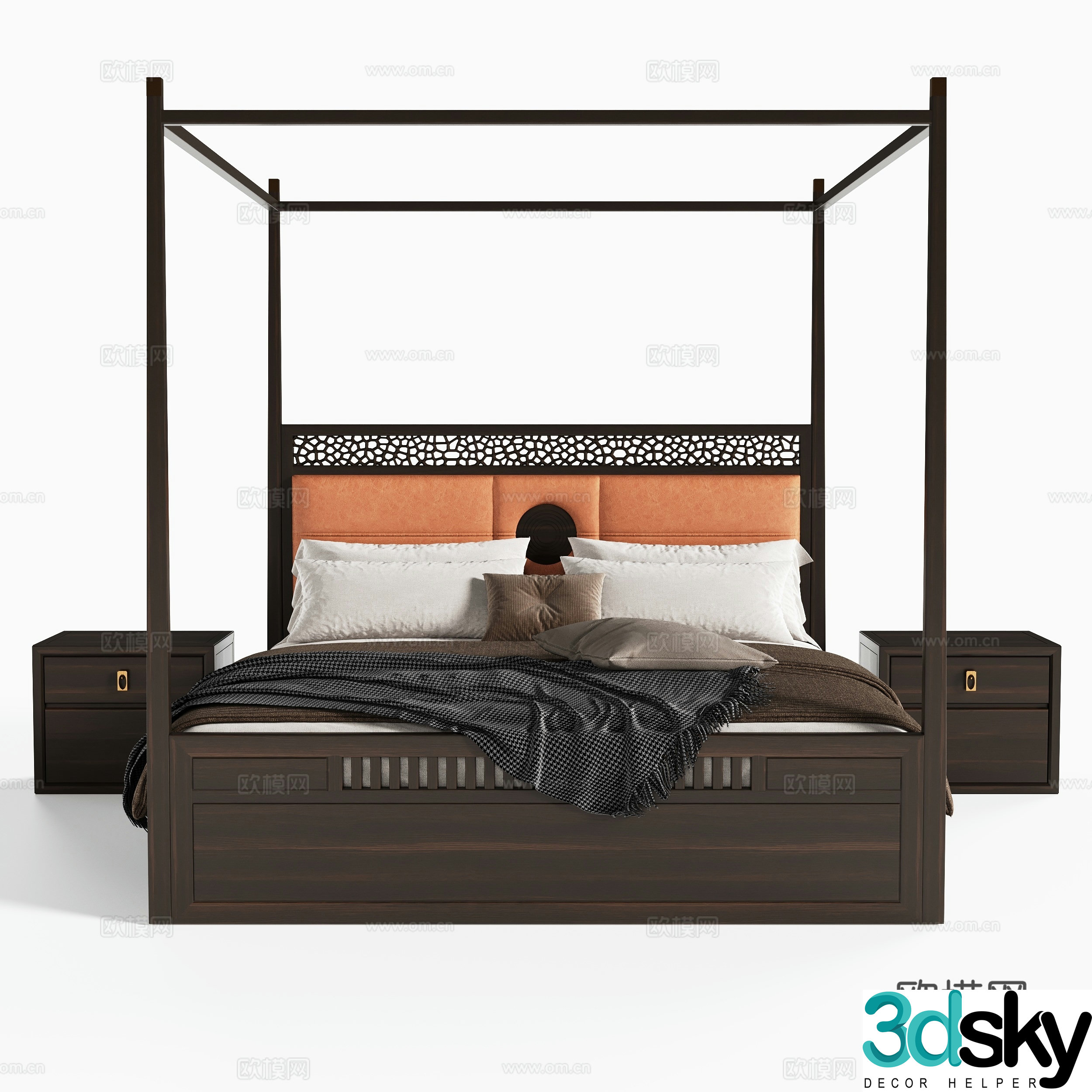 New Chinese style double bed 3d model