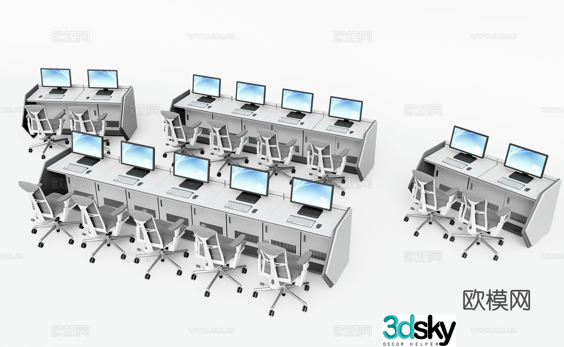 Modern monitoring station computer table and chair conference table 3d model