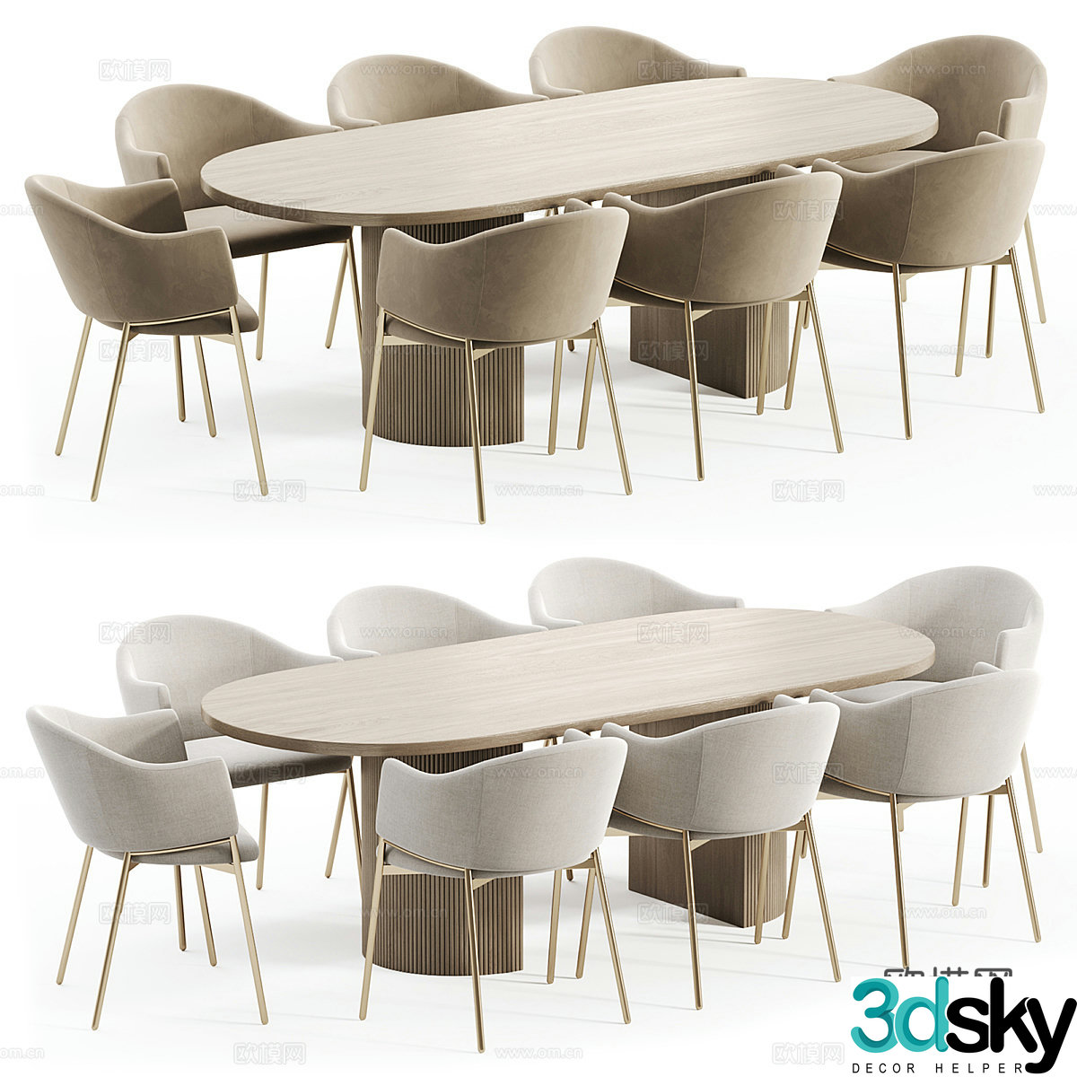 New Chinese dining table and chairs 3d model