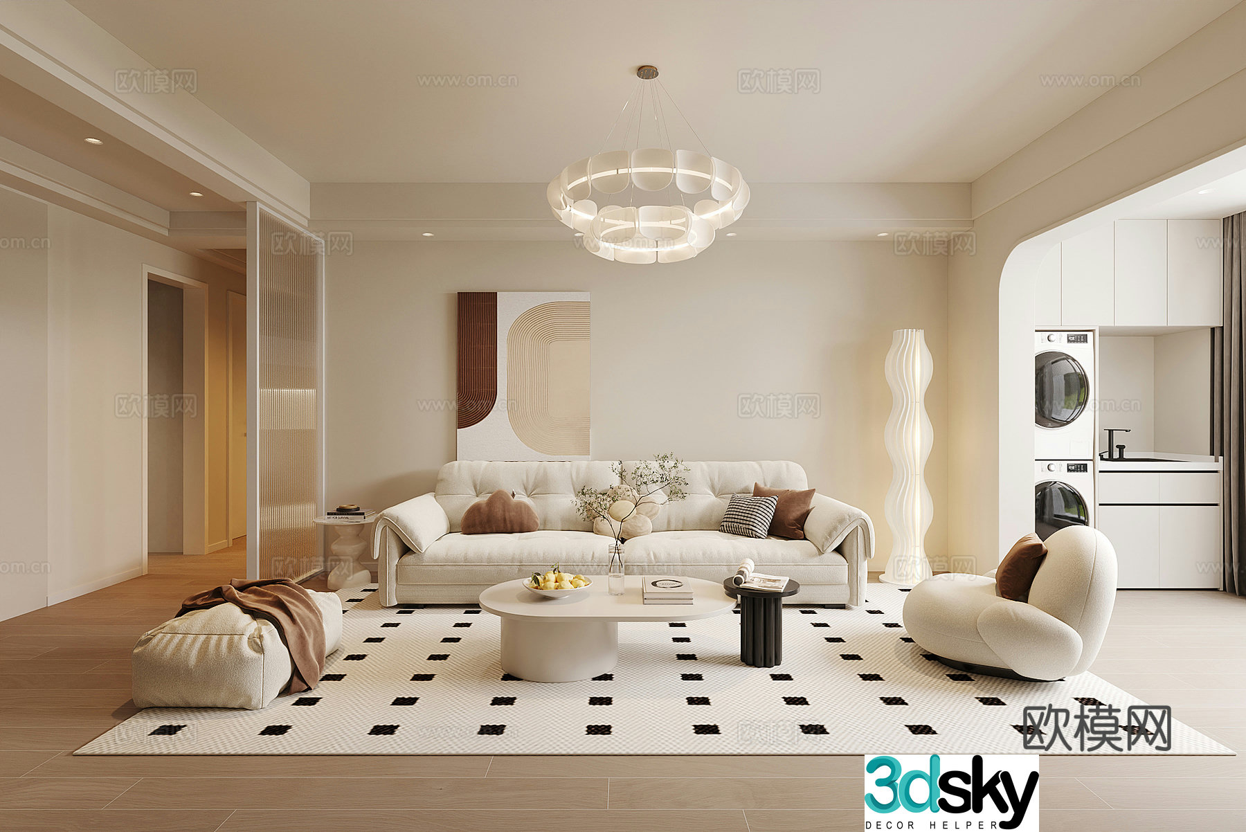 Cream style living room 3d model