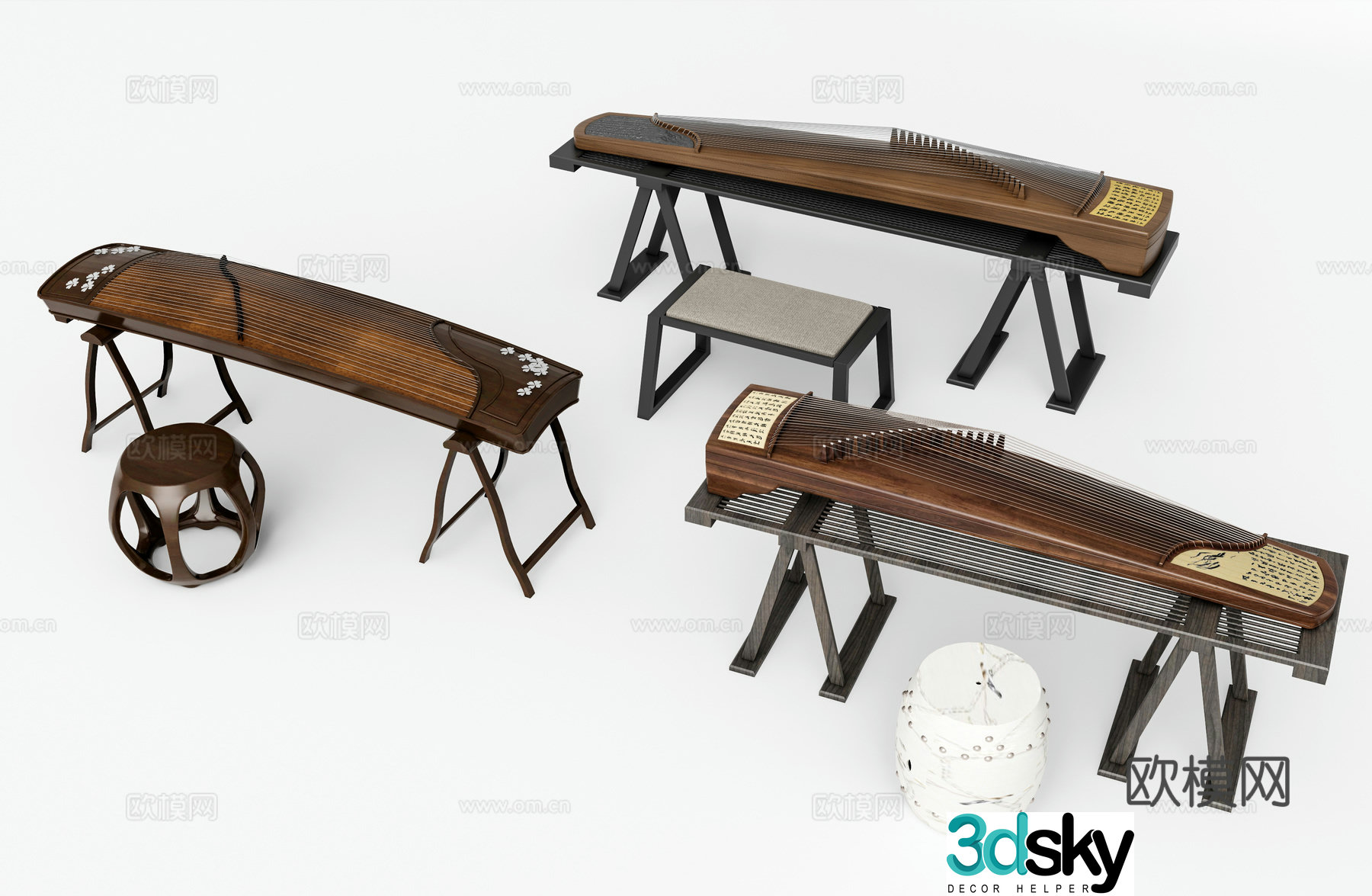 Modern guzheng musical equipment 3d model