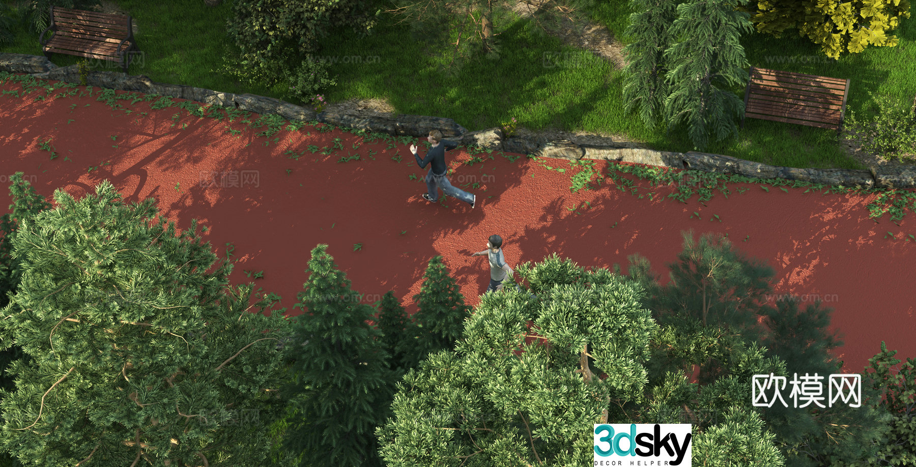 Modern park landscape runway greenway 3d model
