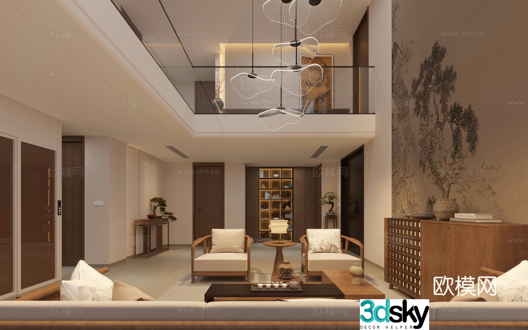 Song style aesthetics Chinese villa hall basement 3D model
