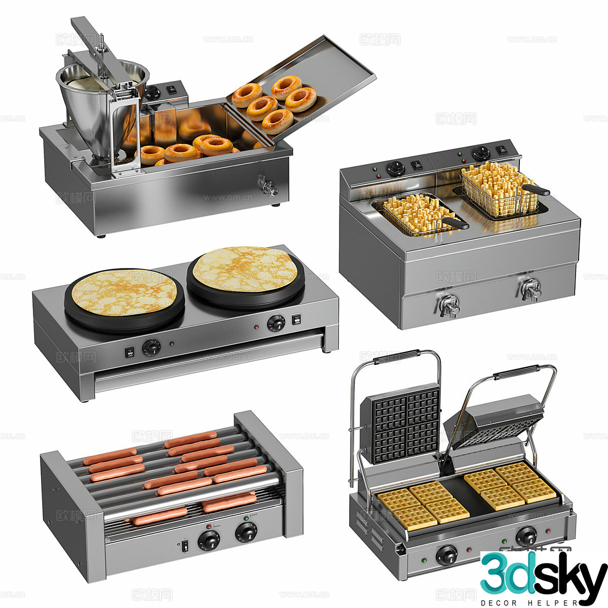 Stall cooking equipment French fries machine Sausage machine Waffle machine 3D model