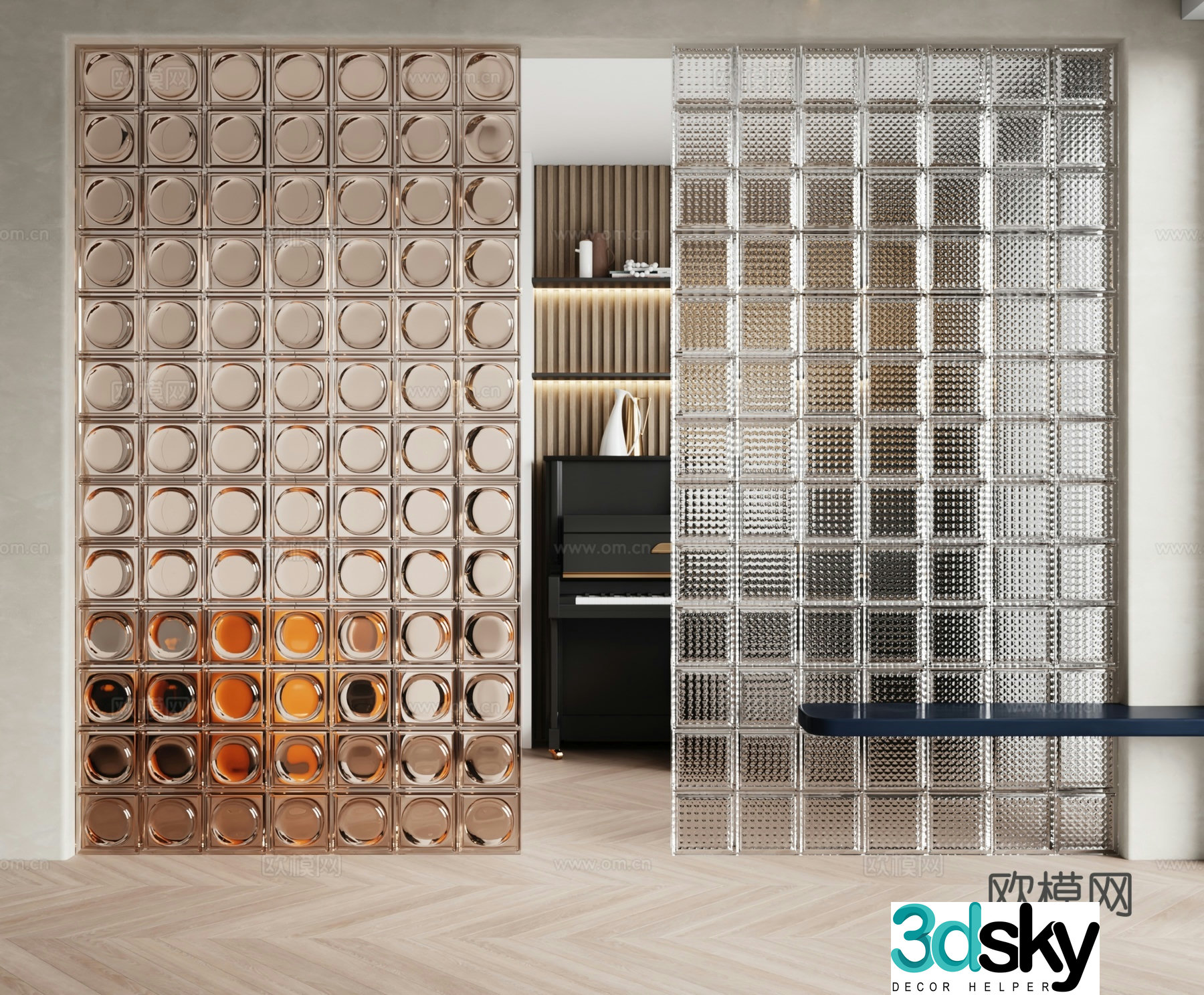 Modern glass brick partition 3d model