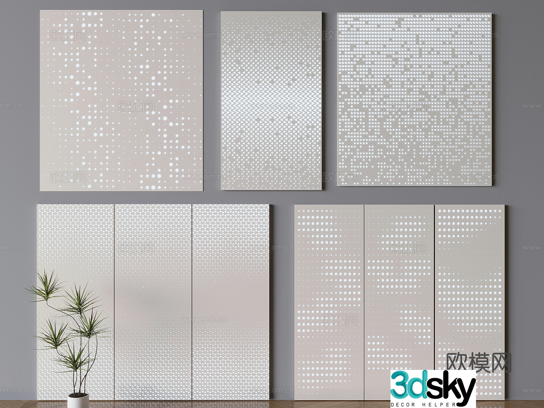 Art punching board aluminum-plastic board perforated light-transmitting board background wall 3D model