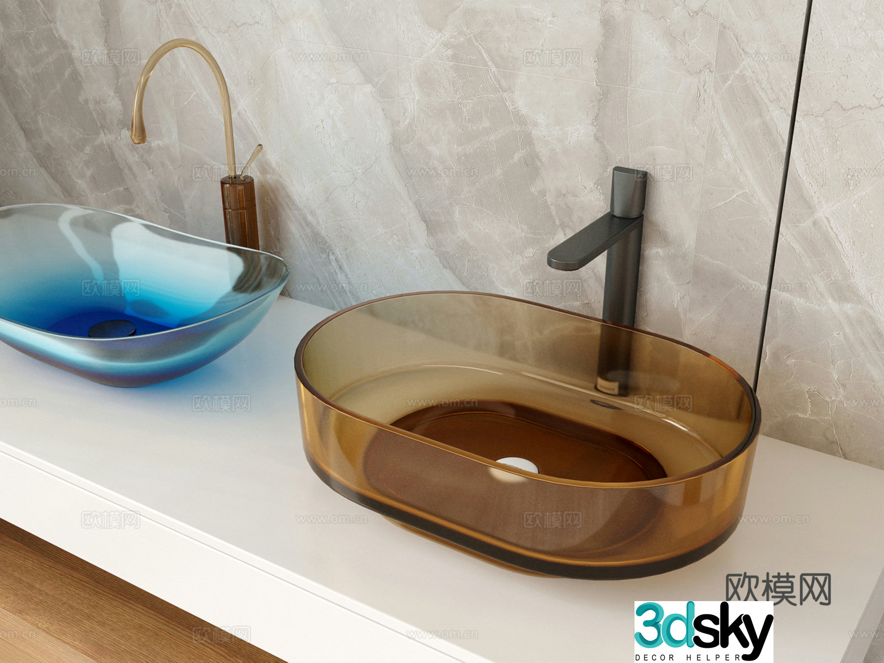 Modern glass wash basin glass wash basin glass countertop basin 3d model