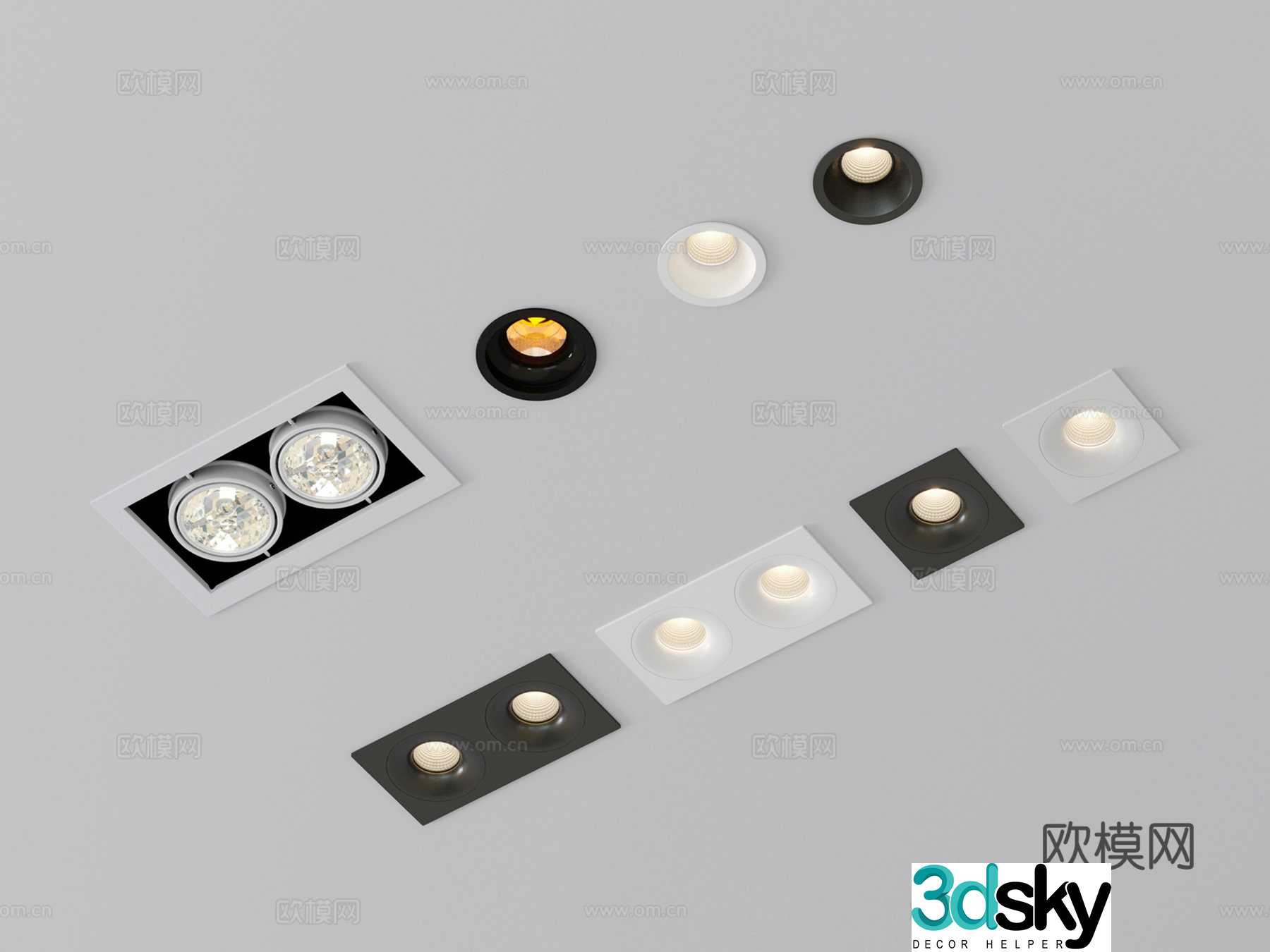 Modern recessed downlight spotlight double-head spotlight bean gall lamp round spotlight 3D model