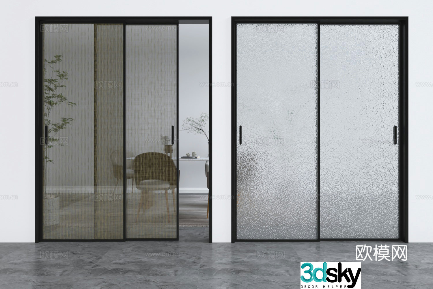 Modern glass door sliding door wired glass sliding door 3d model