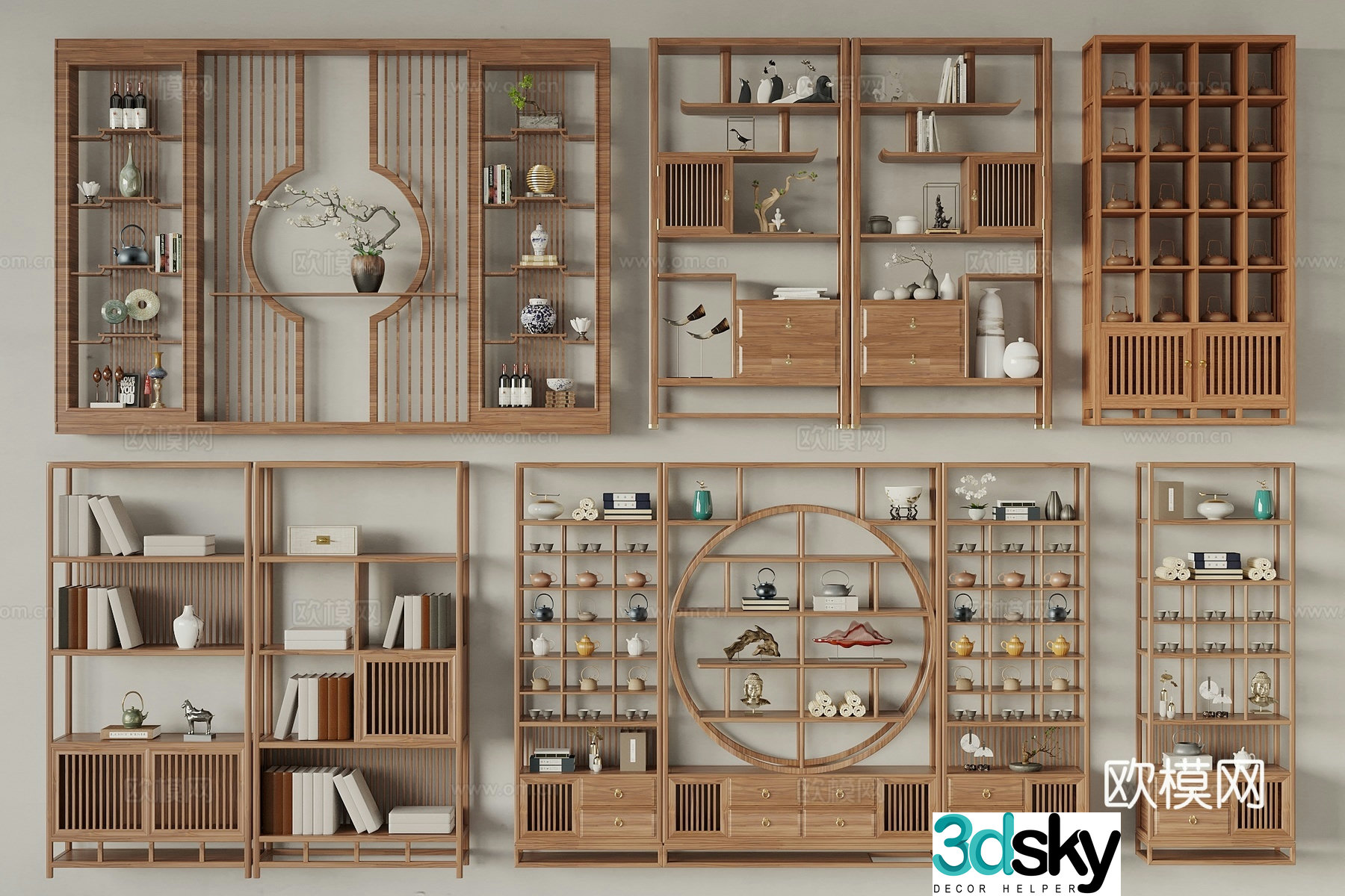 New Chinese style book shelf tea cabinet bookshelf 3d model