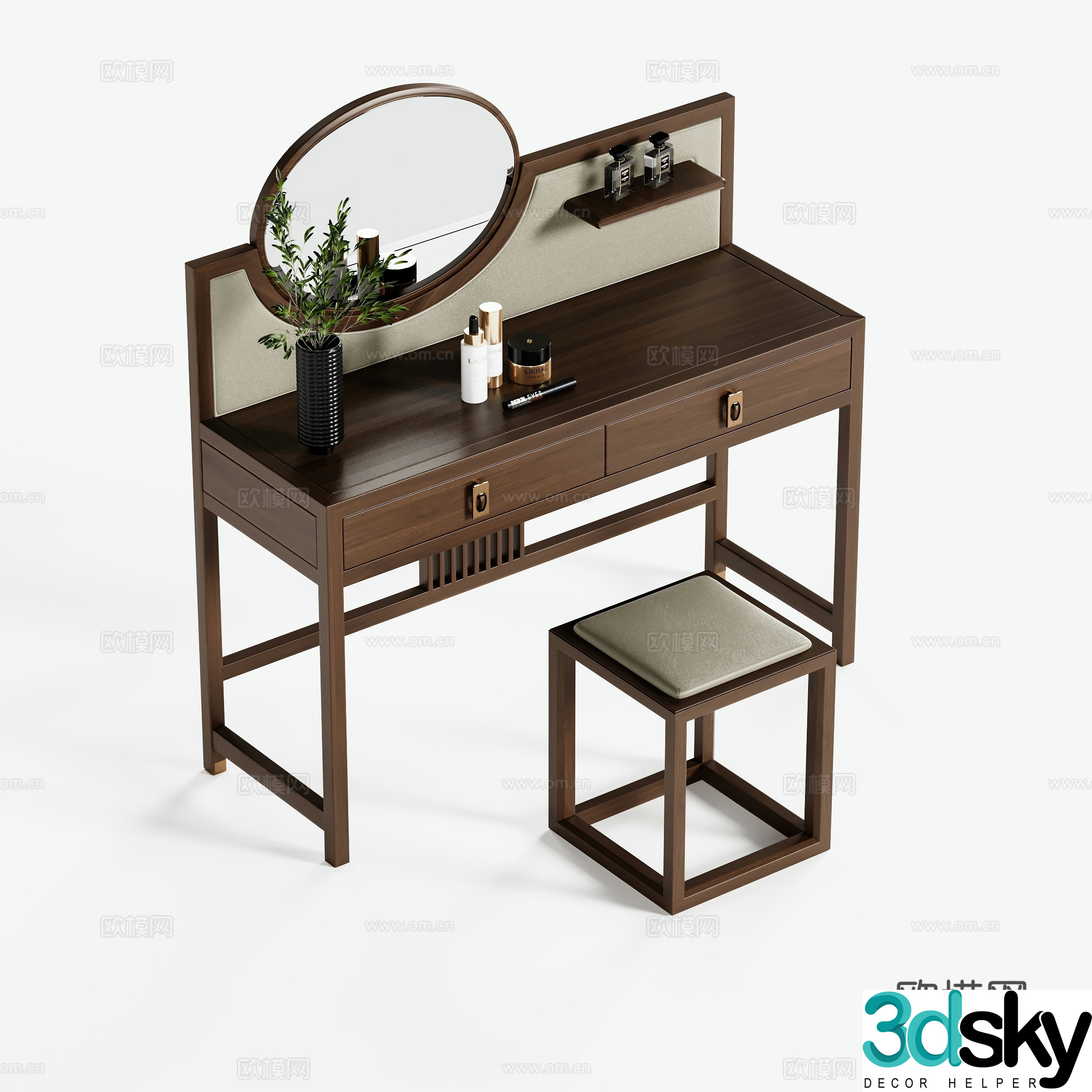 New Chinese style dressing table makeup stool 3d model