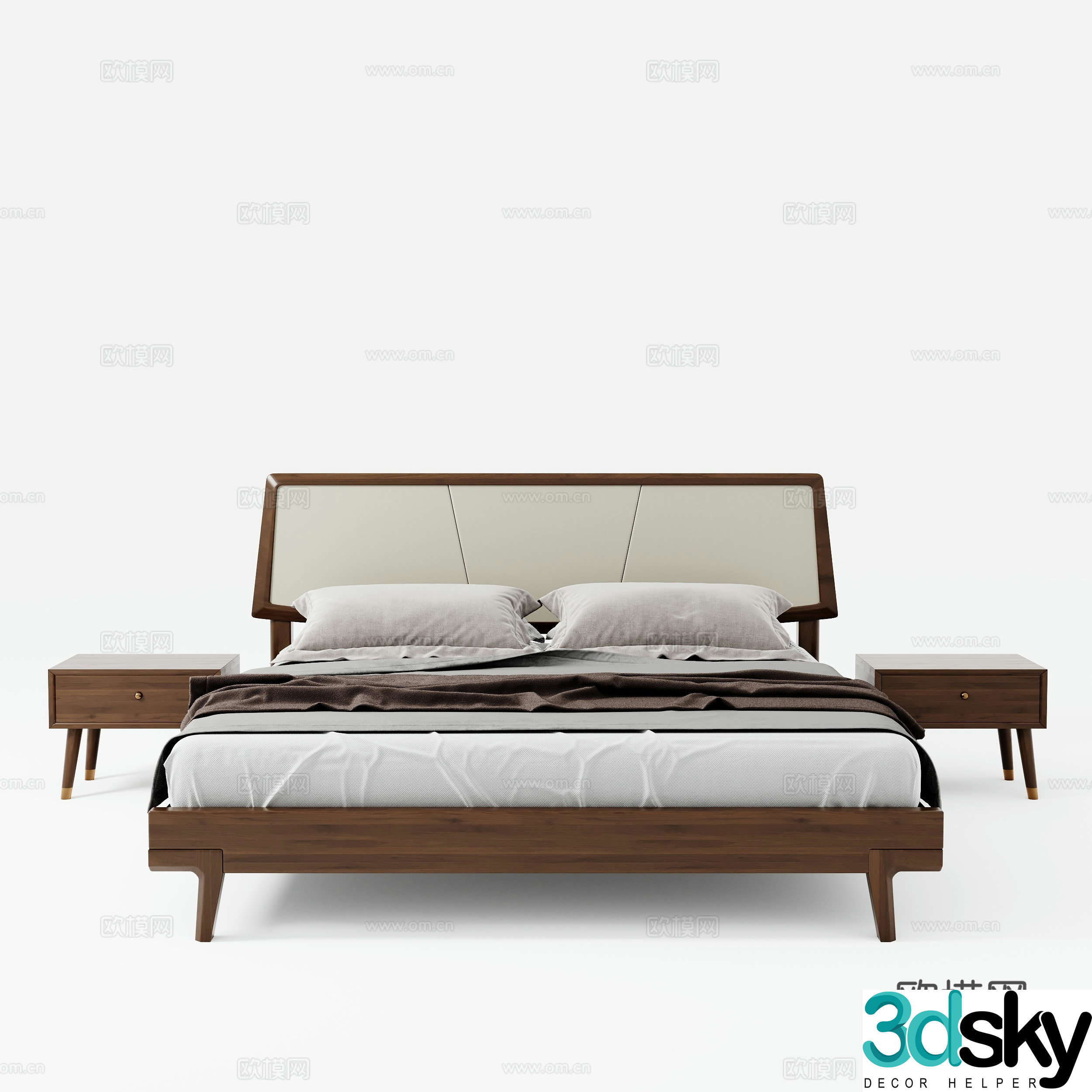 New Chinese style double bed 3d model
