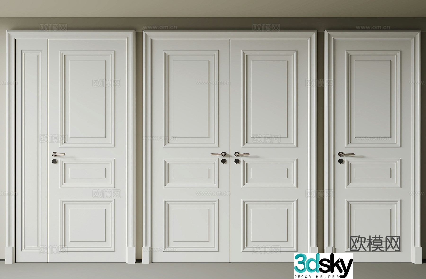 Simple European bedroom door double door 3d model