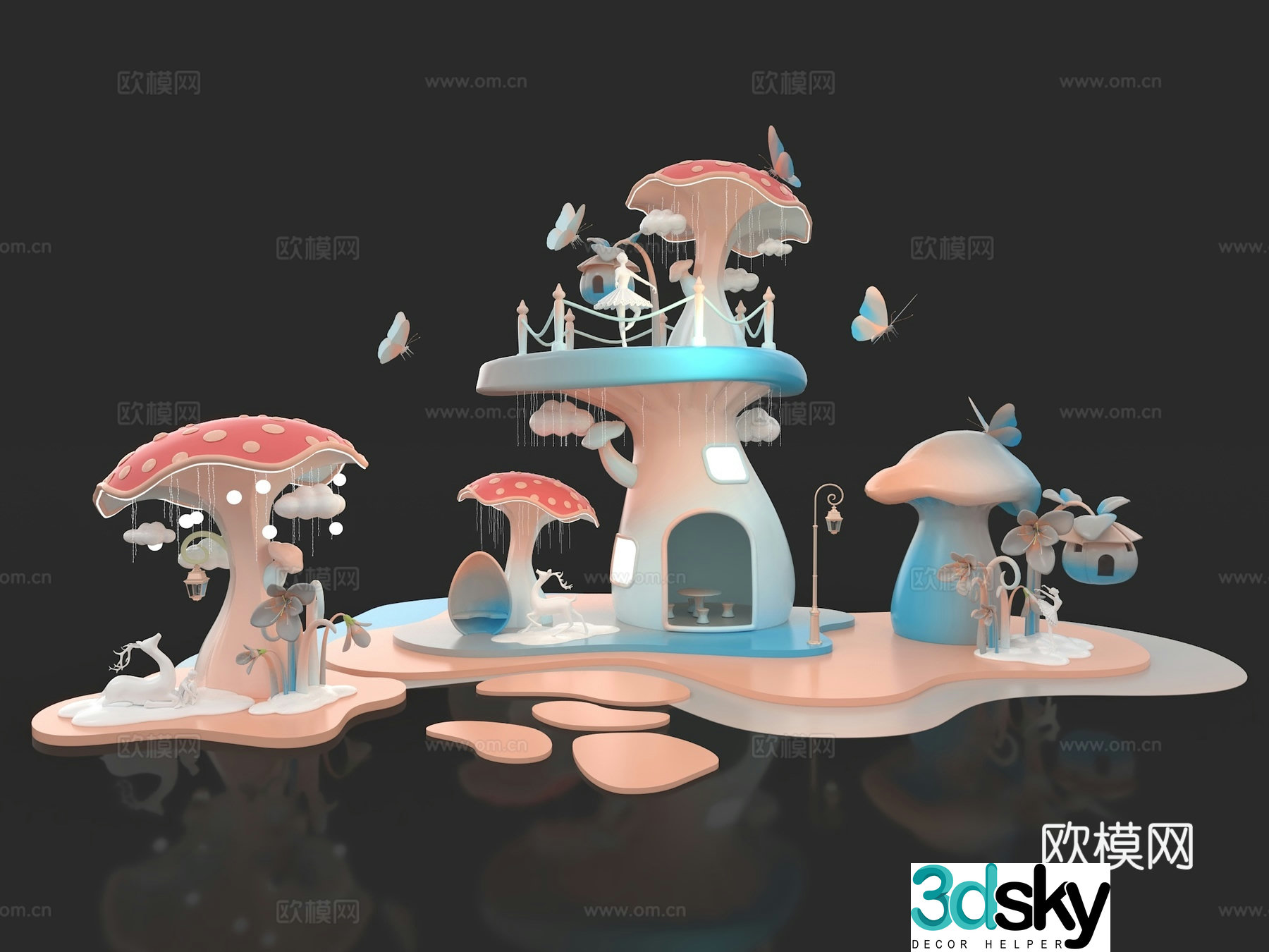 Modern fantasy mushroom spring beauty 3D model