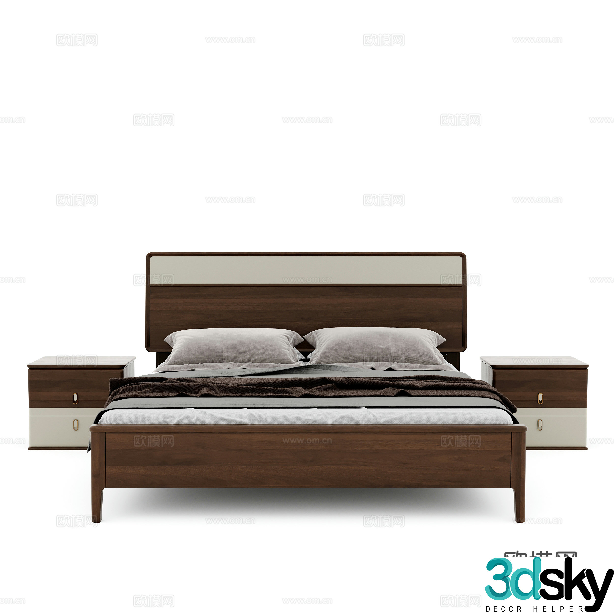 New Chinese style double bed 3d model