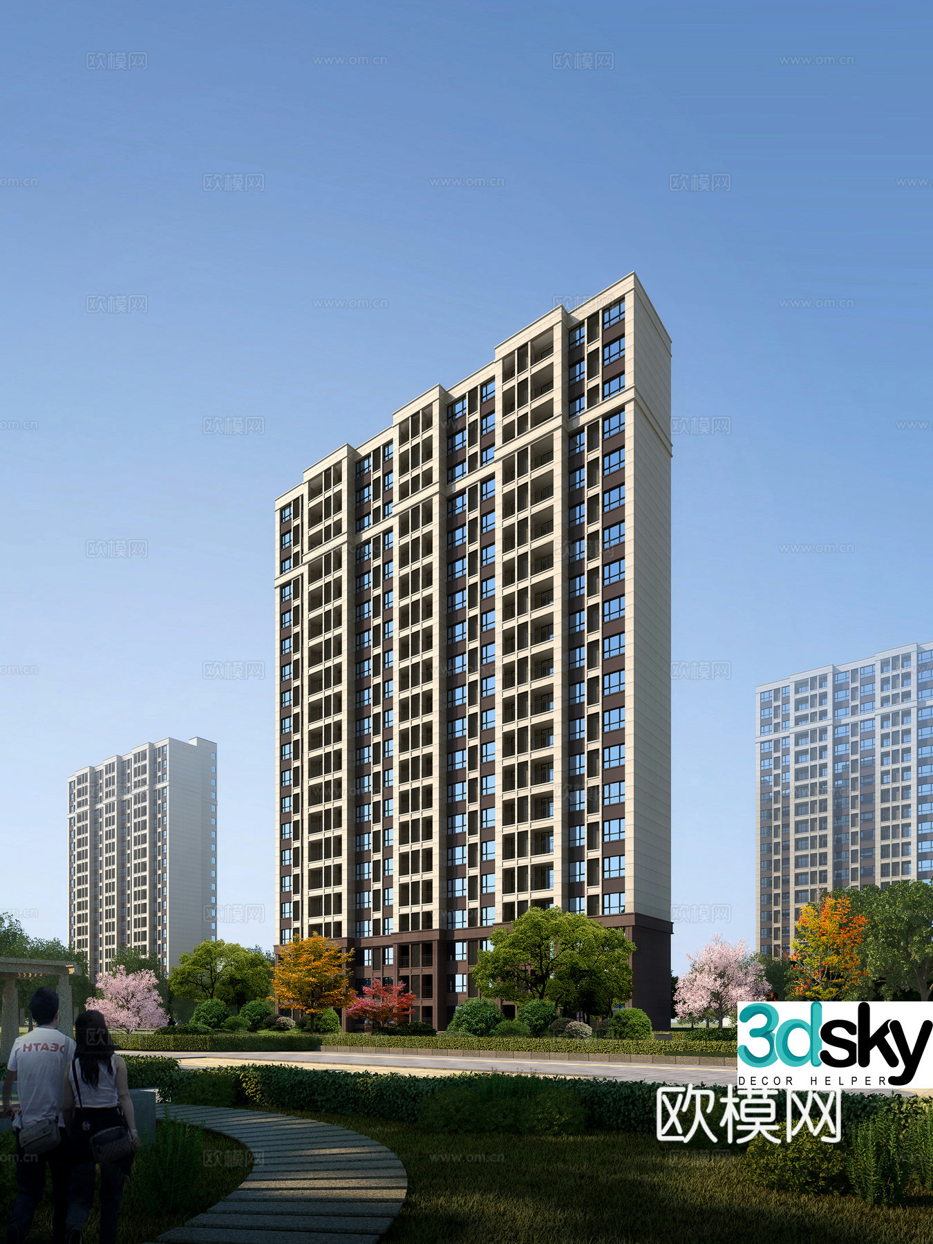 3D model of high-rise residential building exterior