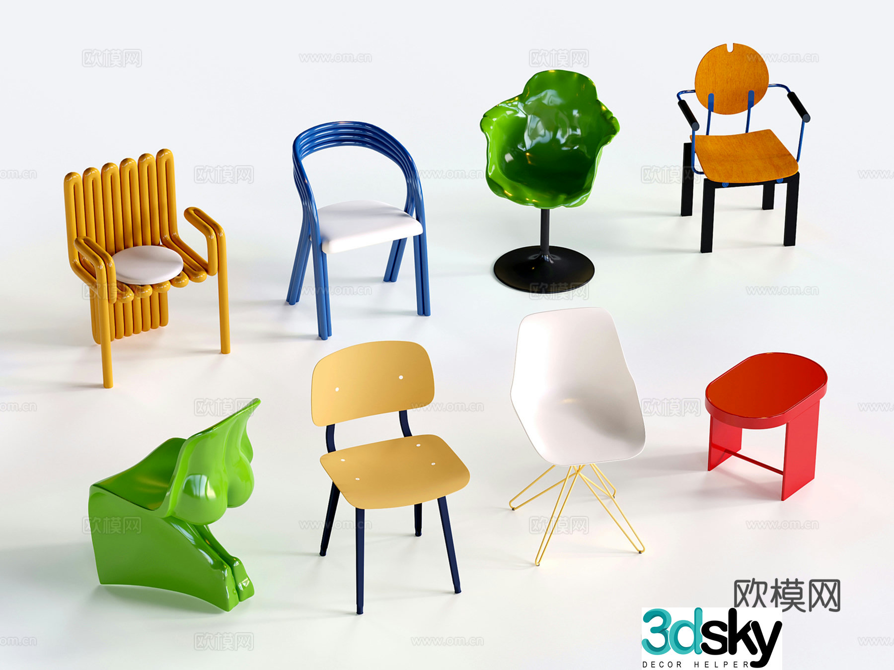 Dopamine Single Chair Memphis Dining Chair Bauhaus Stool 3D Model