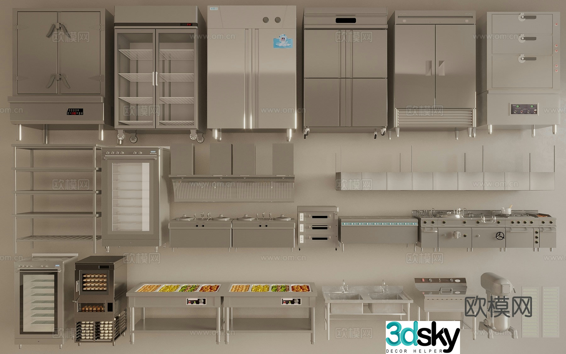 Modern kitchen equipment kitchen countertop stainless steel kitchen utensils kitchen equipment refrigerated cabinet 3D model
