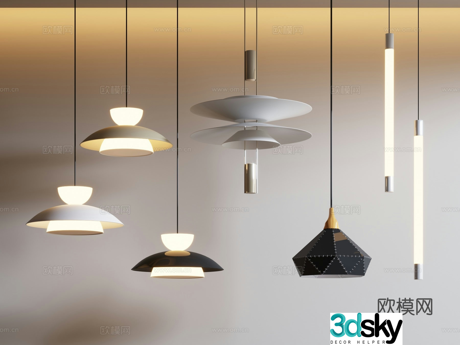 Modern metal chandelier bedside small chandelier 3d model