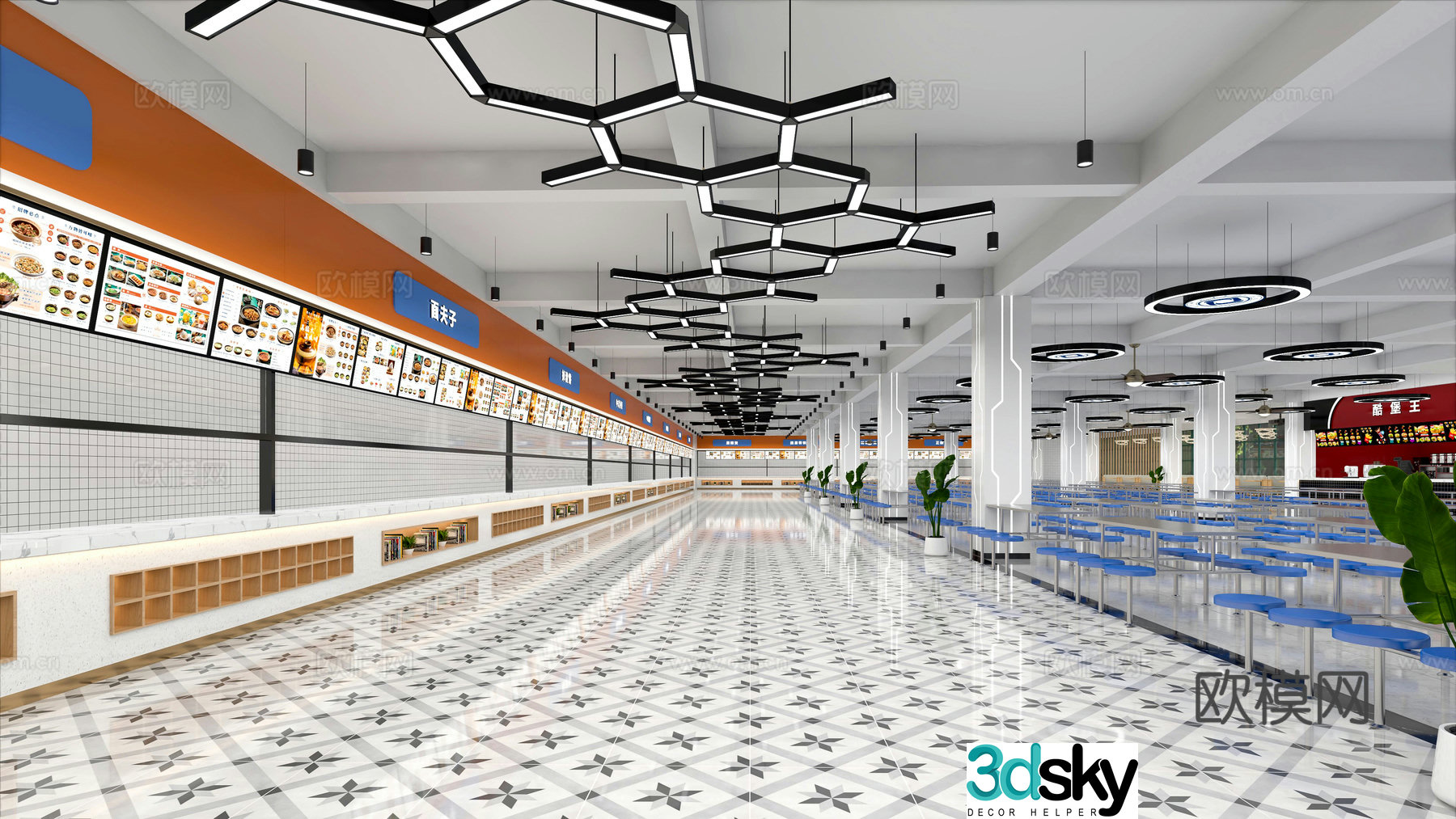 Modern school cafeteria university cafeteria staff restaurant 3d model