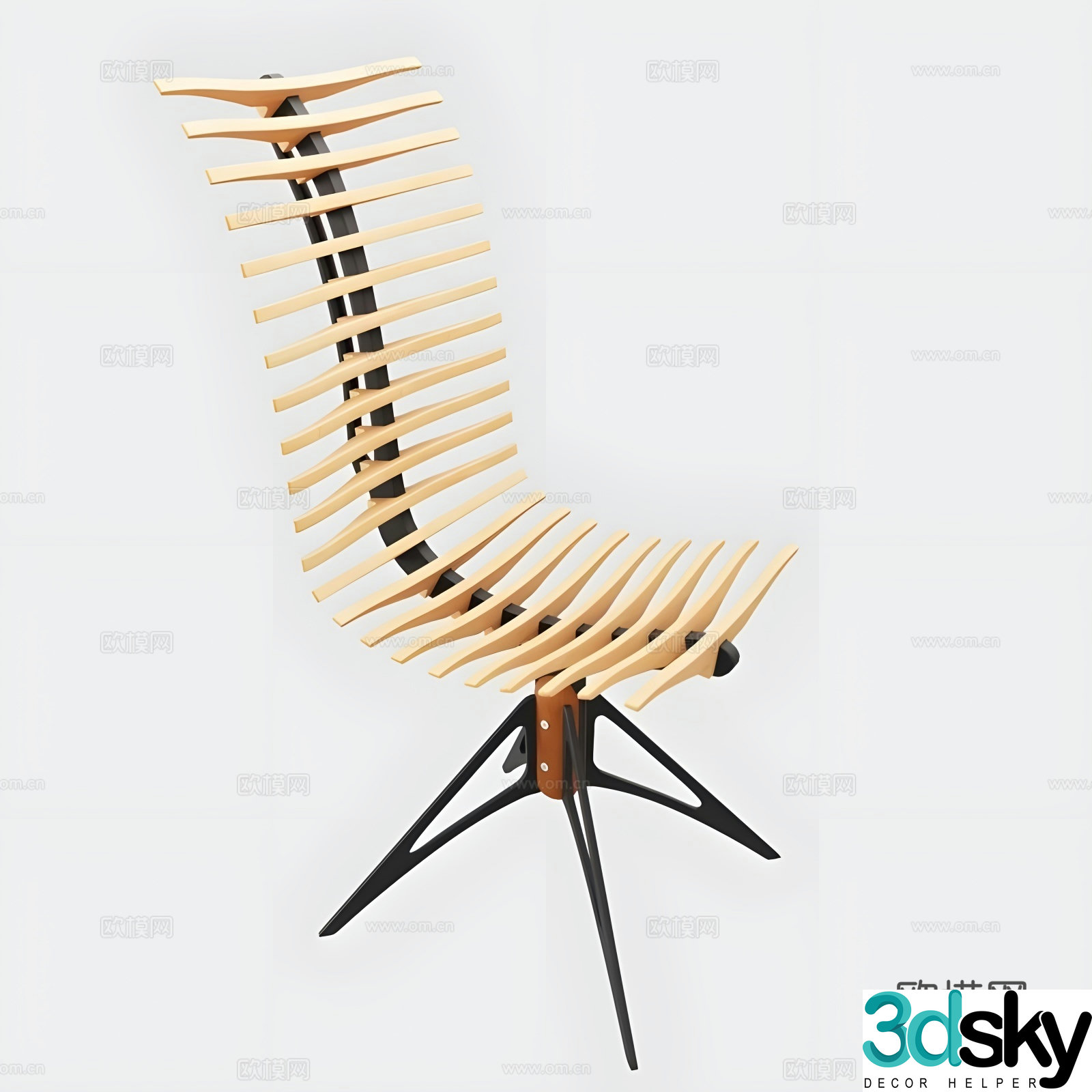 Wooden skeleton chair 3d model