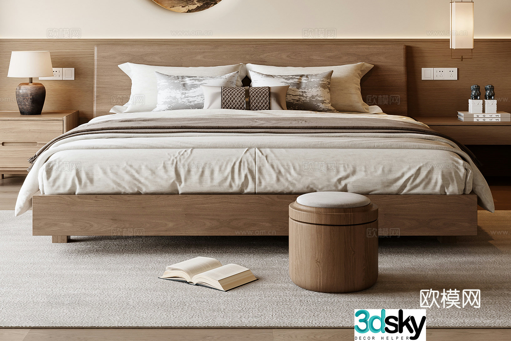 New Chinese style double bed 3d model