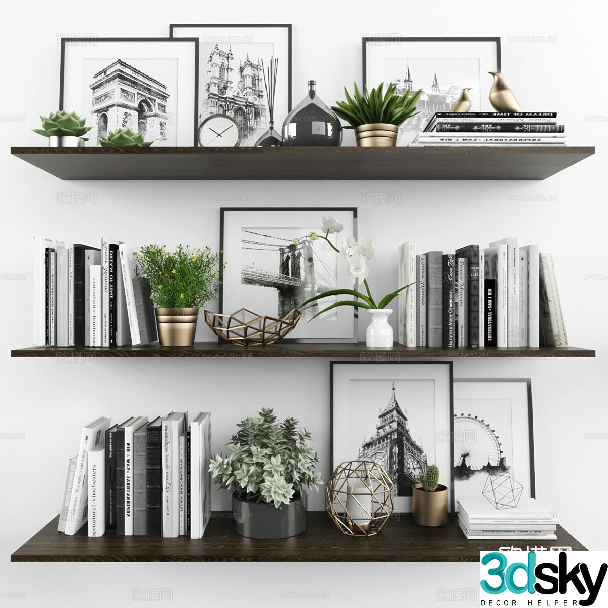 Modern ornament ornaments Books Potted 3D model