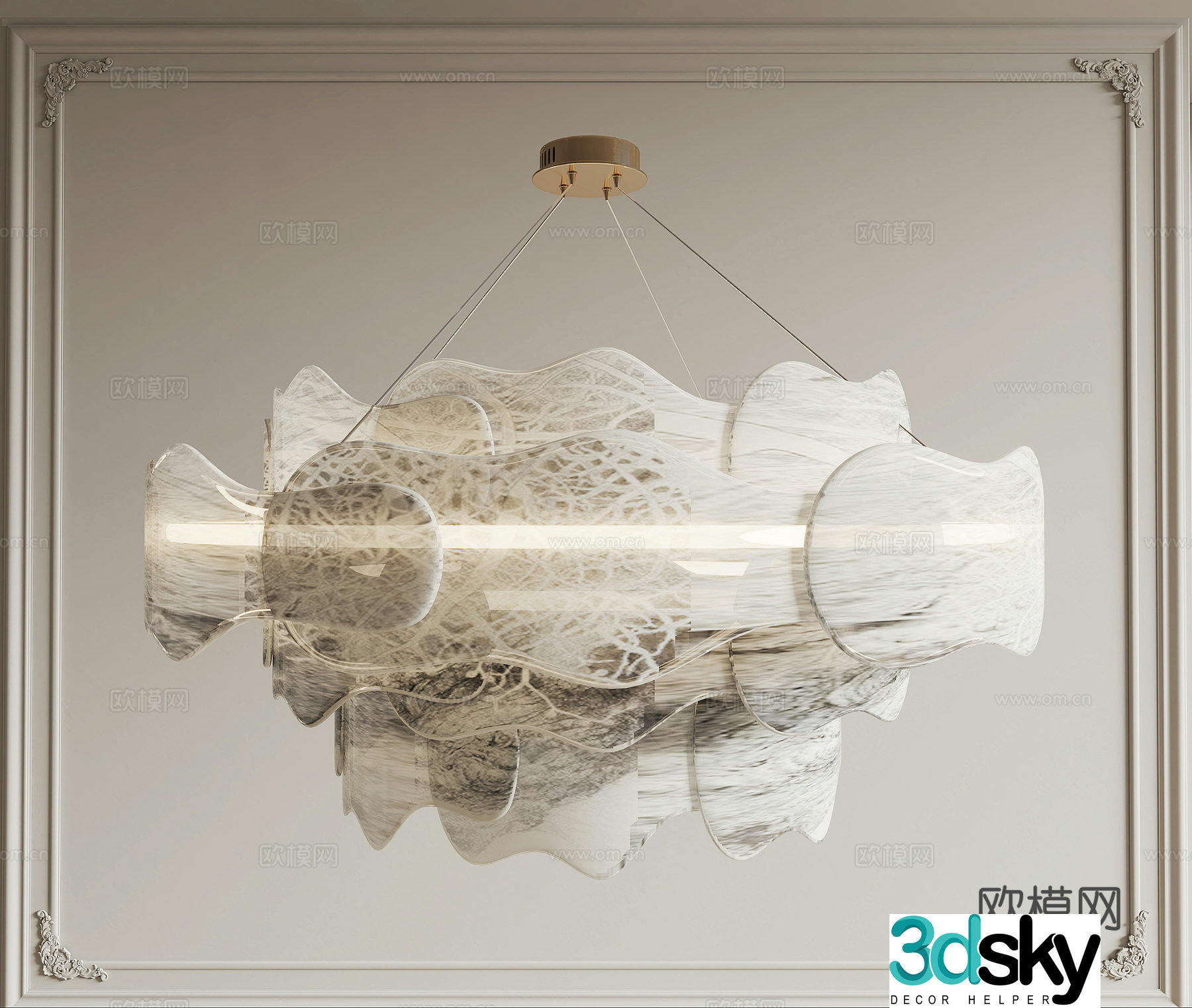 New Chinese style marble chandelier 3d model