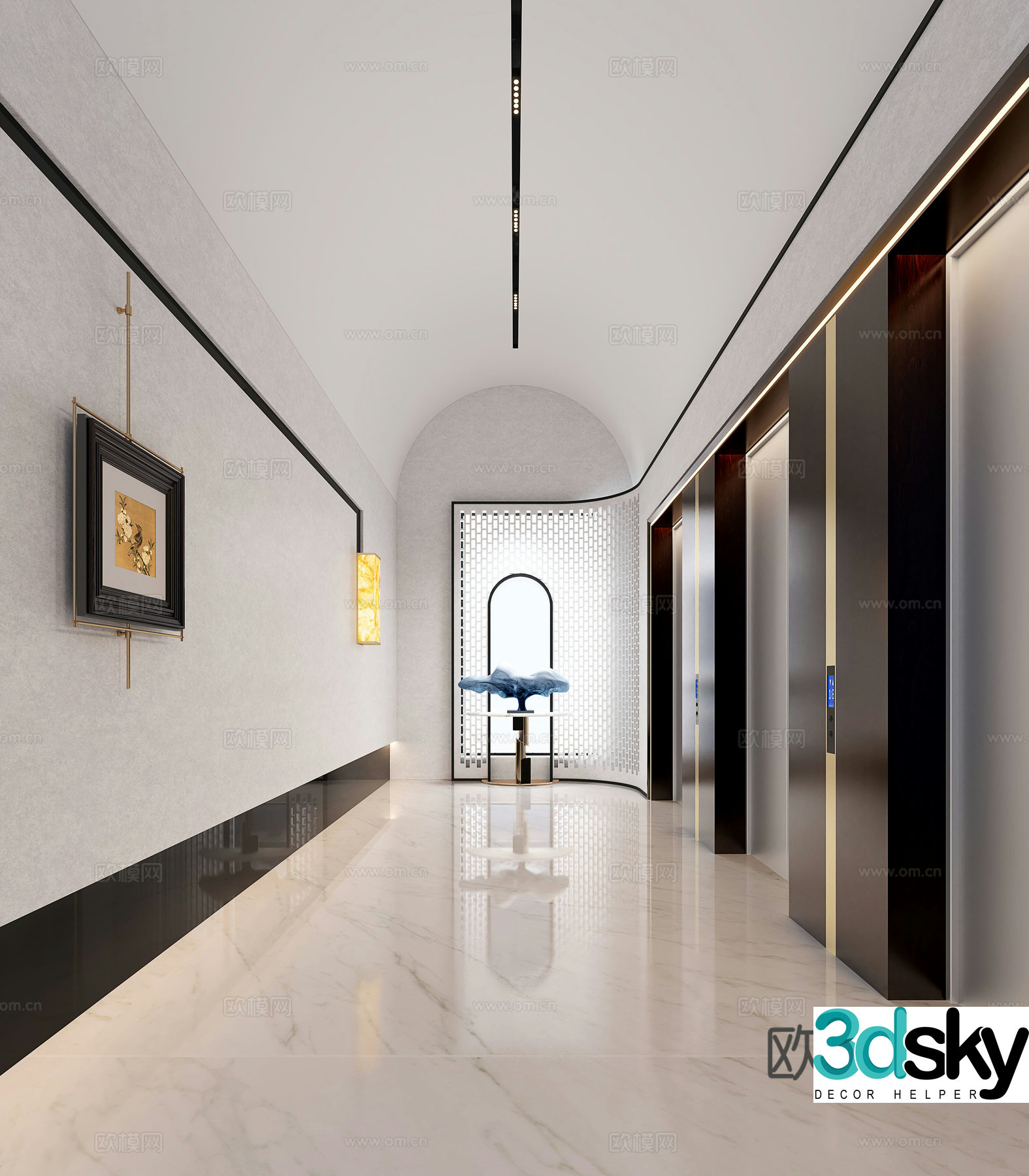 Modern hotel elevator hall club elevator hall 3d model