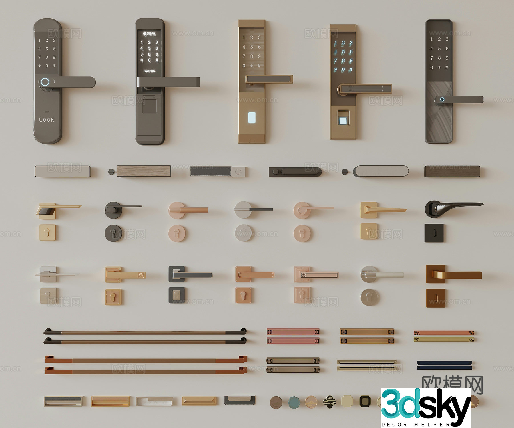 Modern door lock door handle handle cabinet door handle 3d model