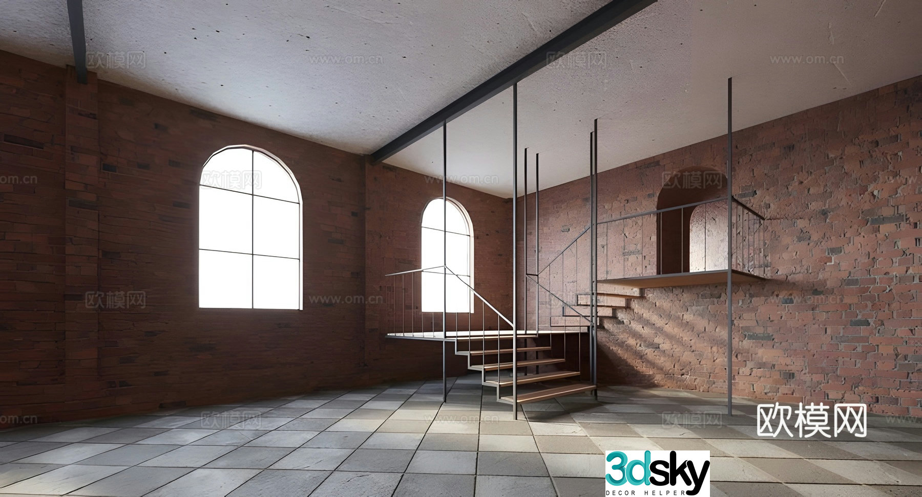 3D model inside the building brick wall