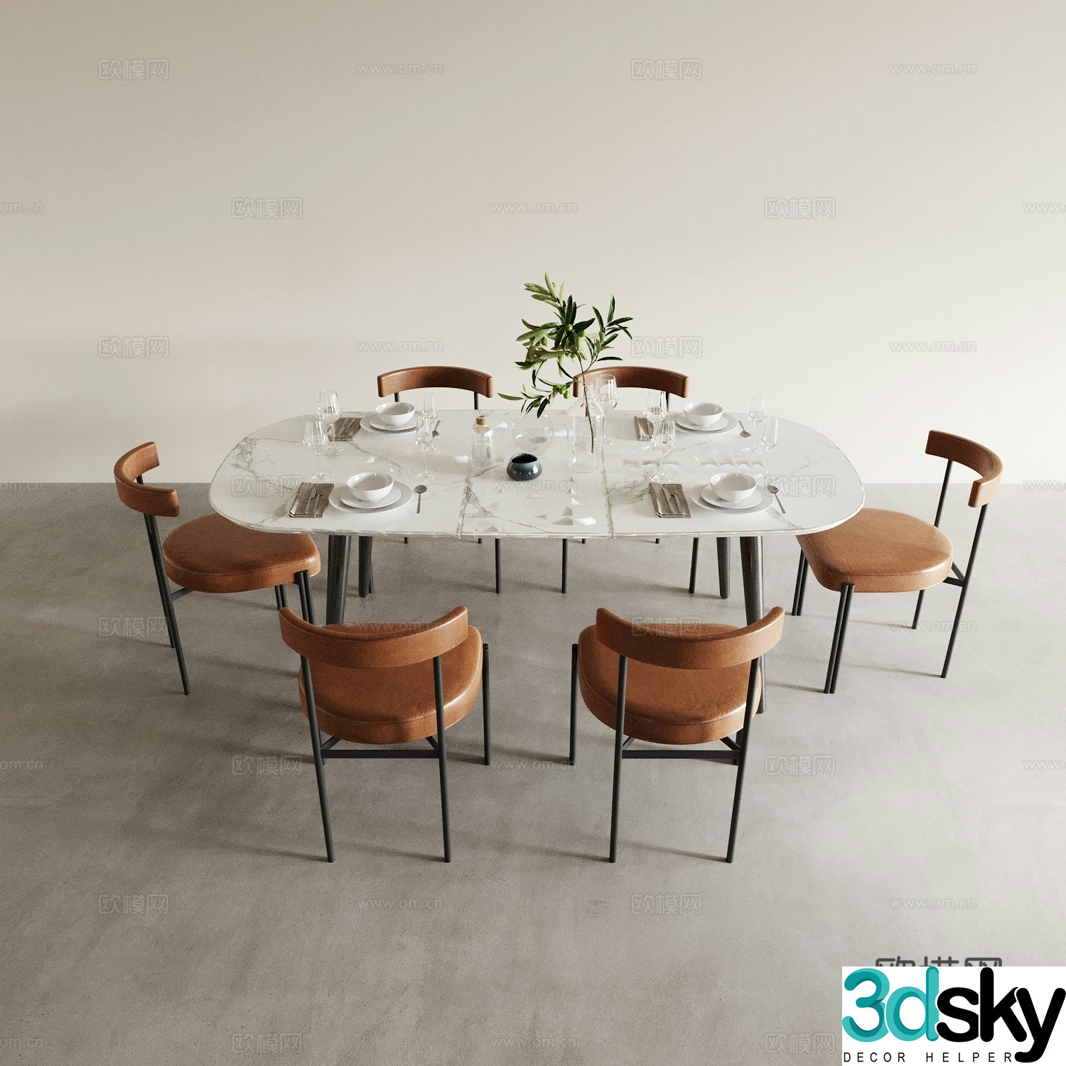 Modern dining table and chairs 3d model