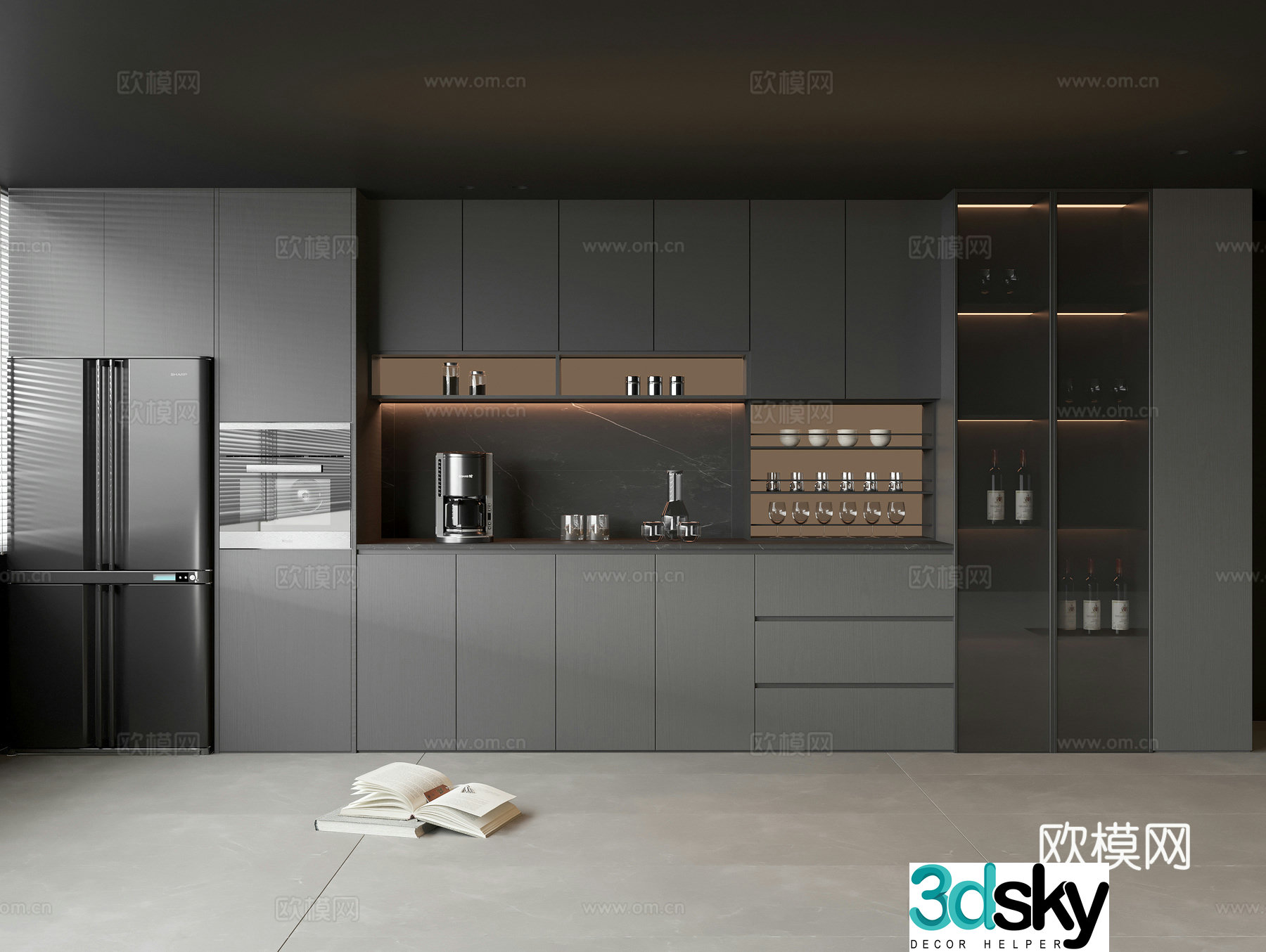 Italian sideboard glass wine cabinet 3d model