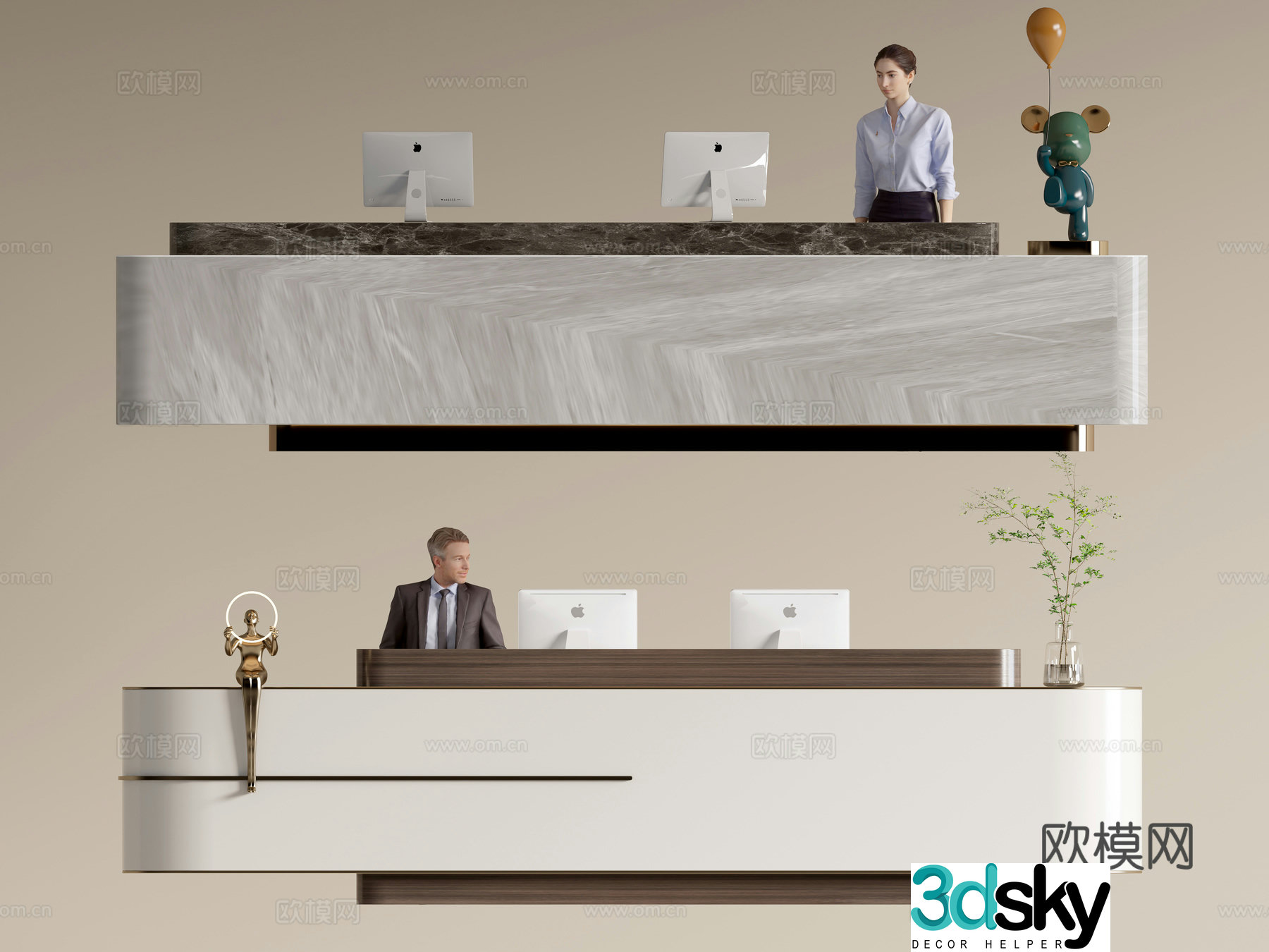 Modern company front desk reception desk service desk 3d model