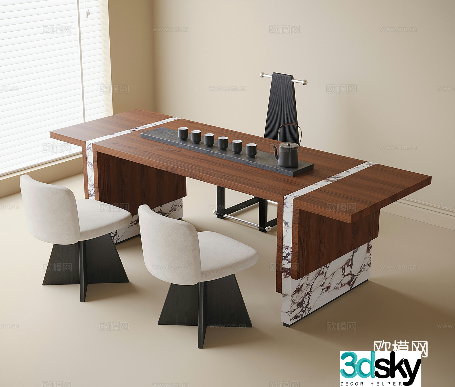 Medieval style tea table and chairs 3d model