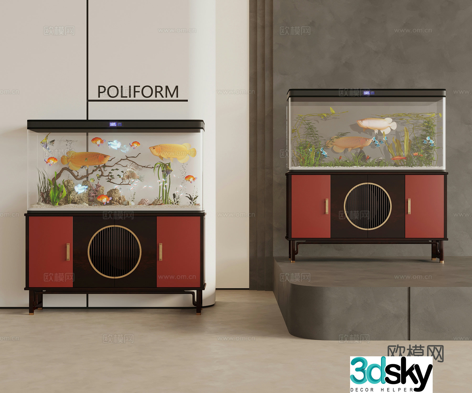 New Chinese style fish tank aquarium fish tank cabinet 3D model