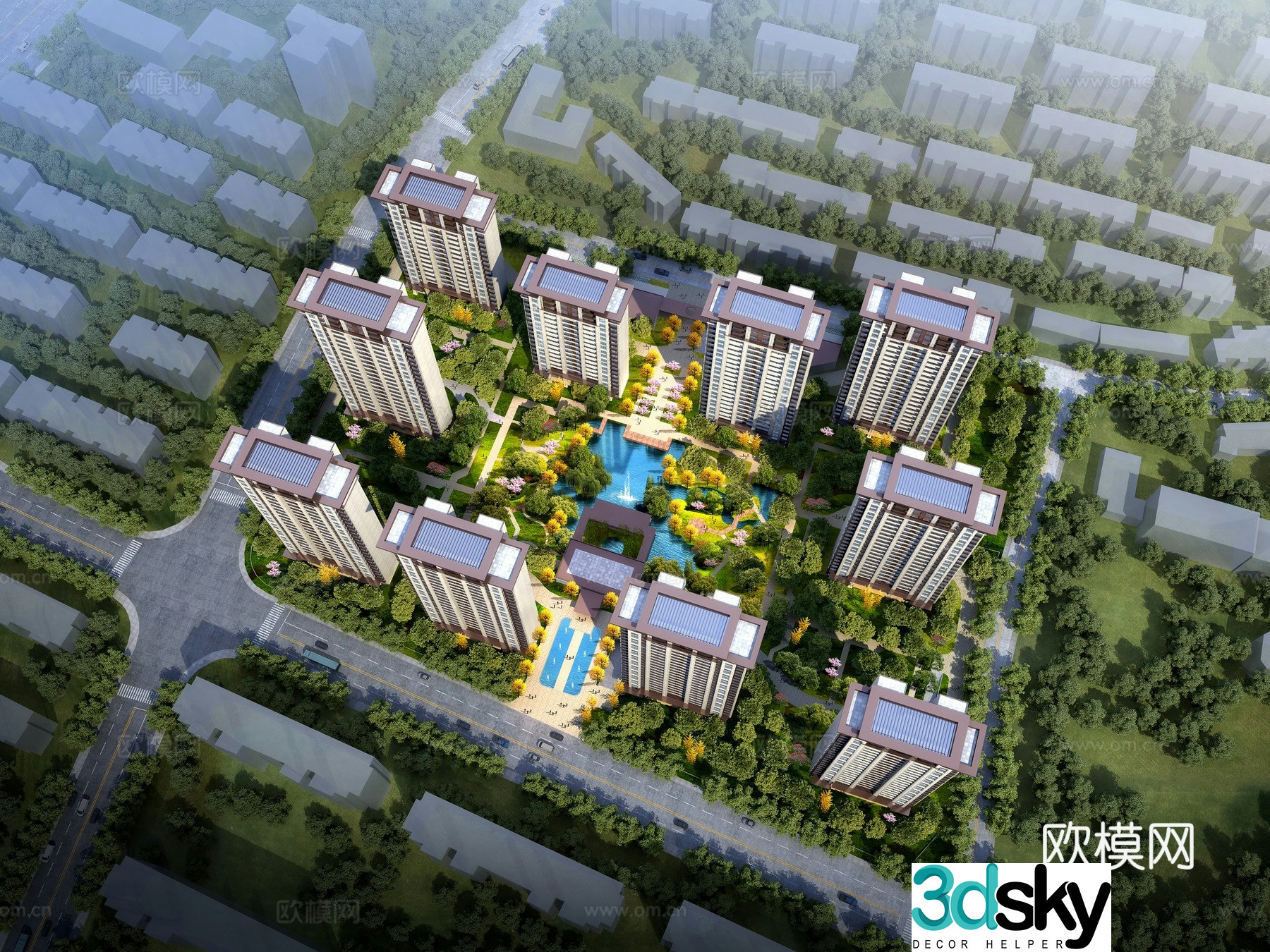 Residential aerial view 3d model