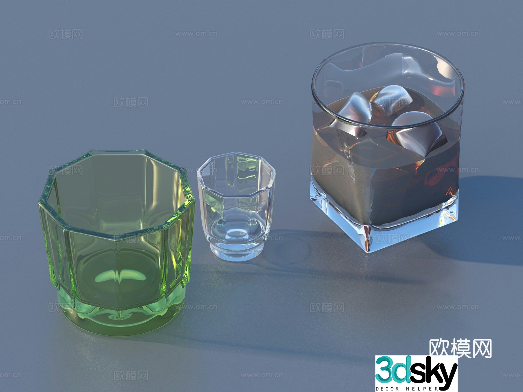 Ice cubes glass drink juice 3d model