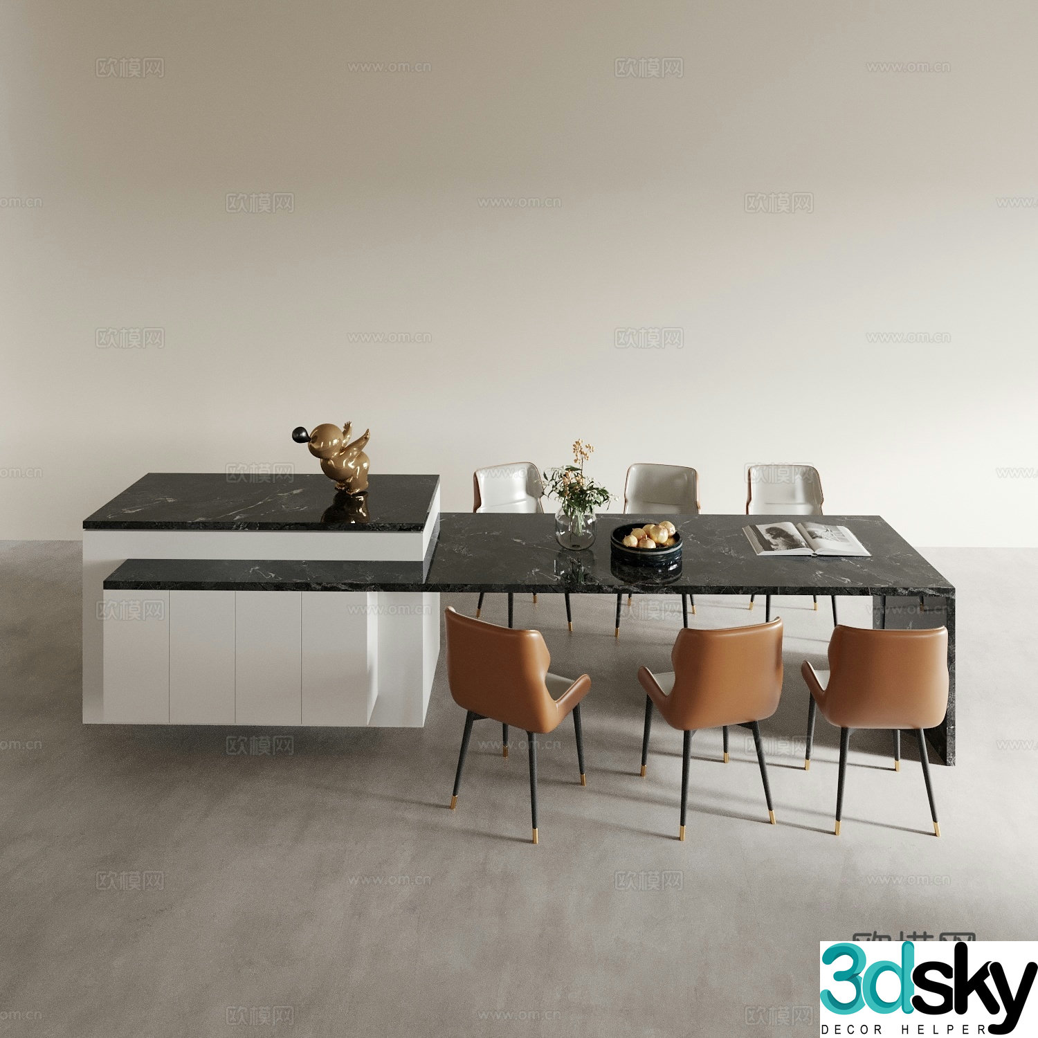 Island dining table and chairs 3d model