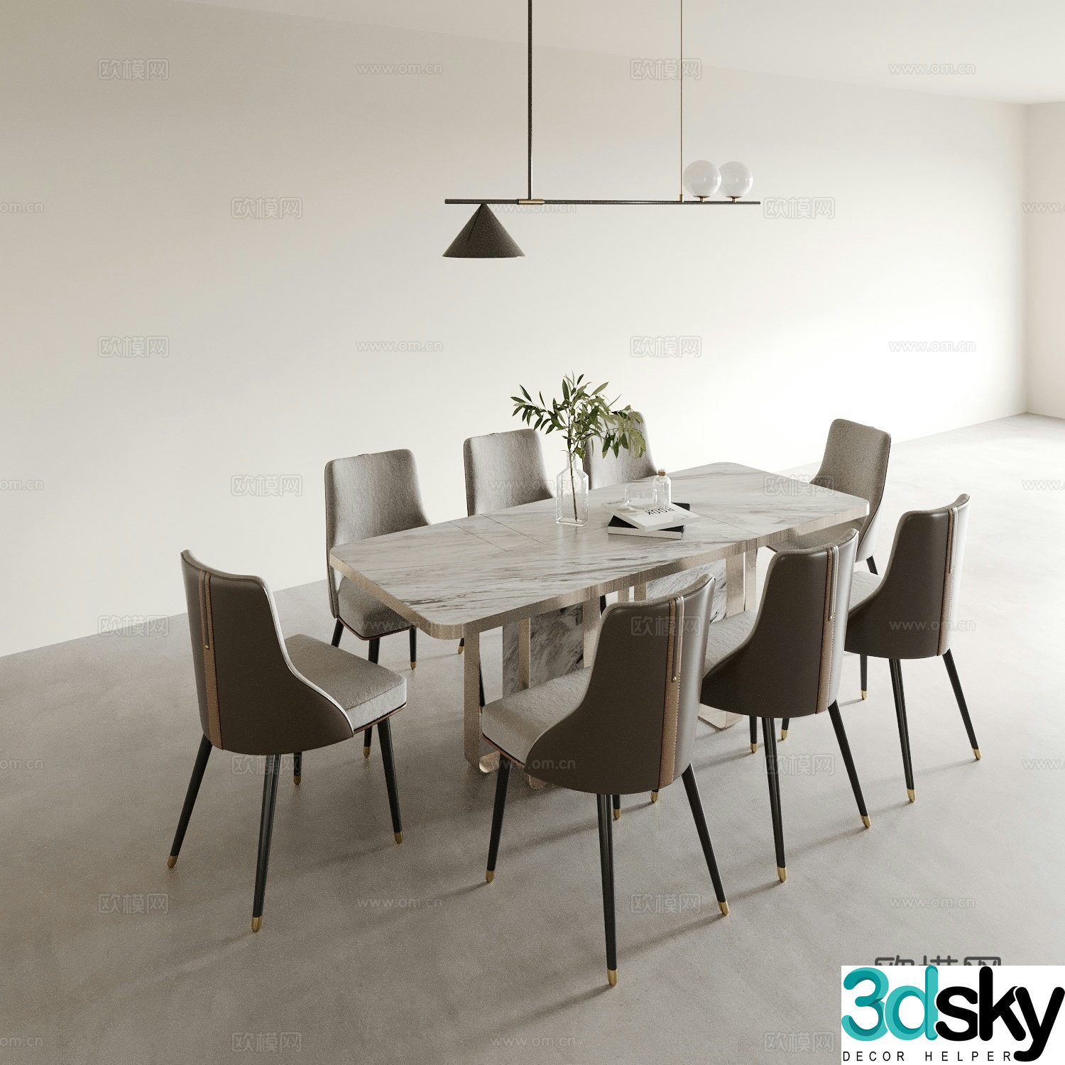 Modern dining table and chairs 3d model
