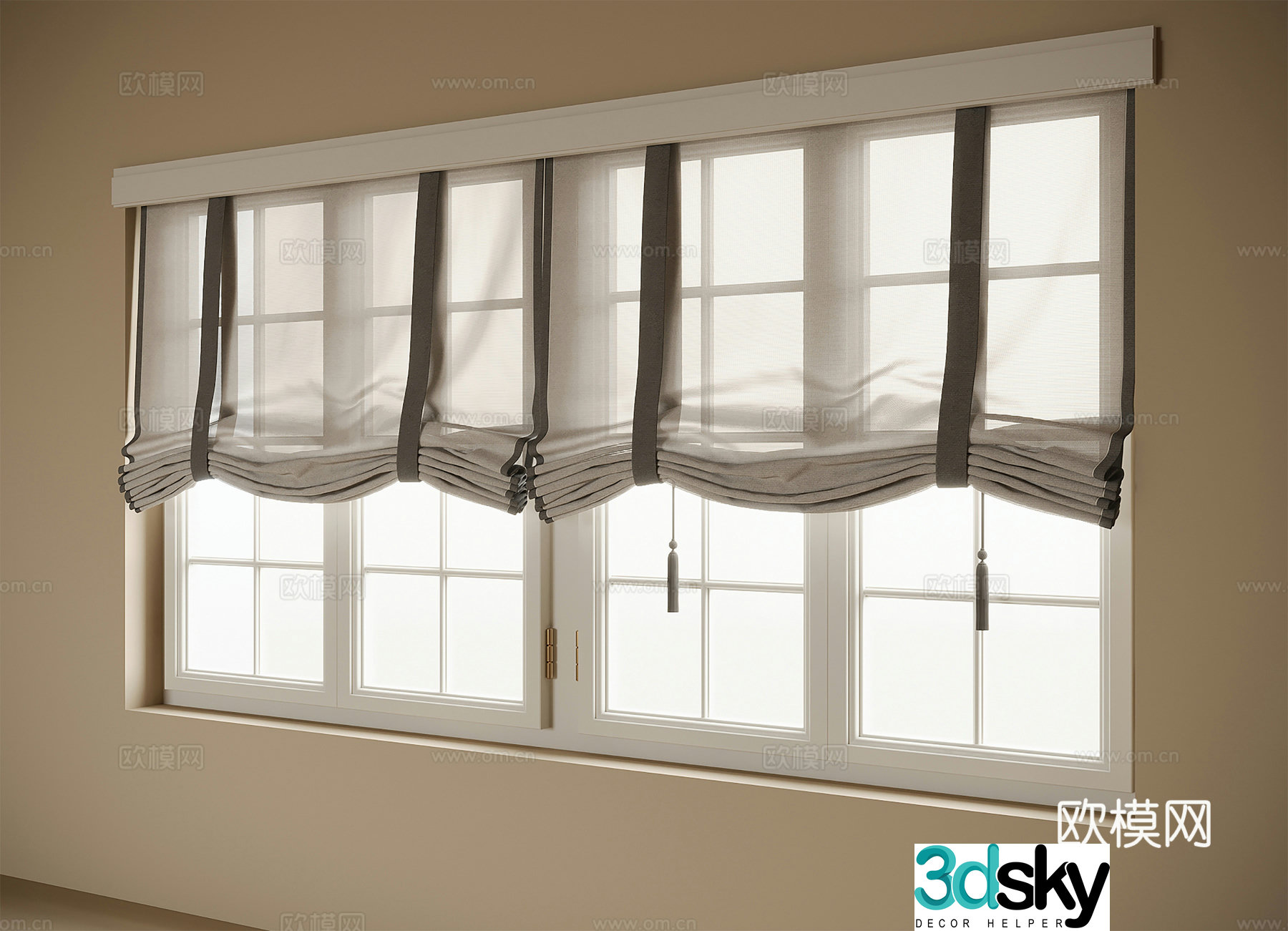 French curtains sunshades roller blinds 3d model