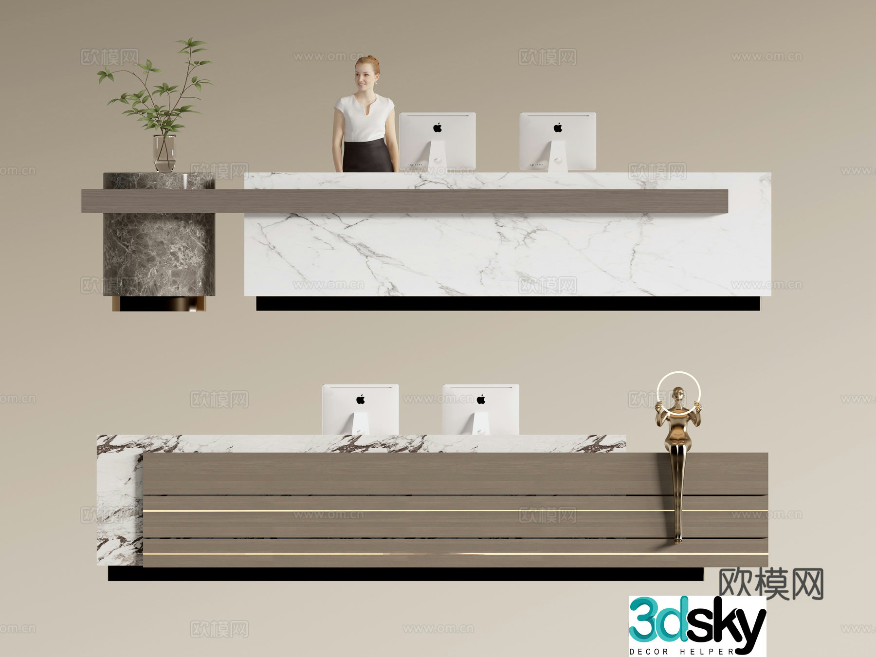 Modern company front desk reception desk service desk 3d model